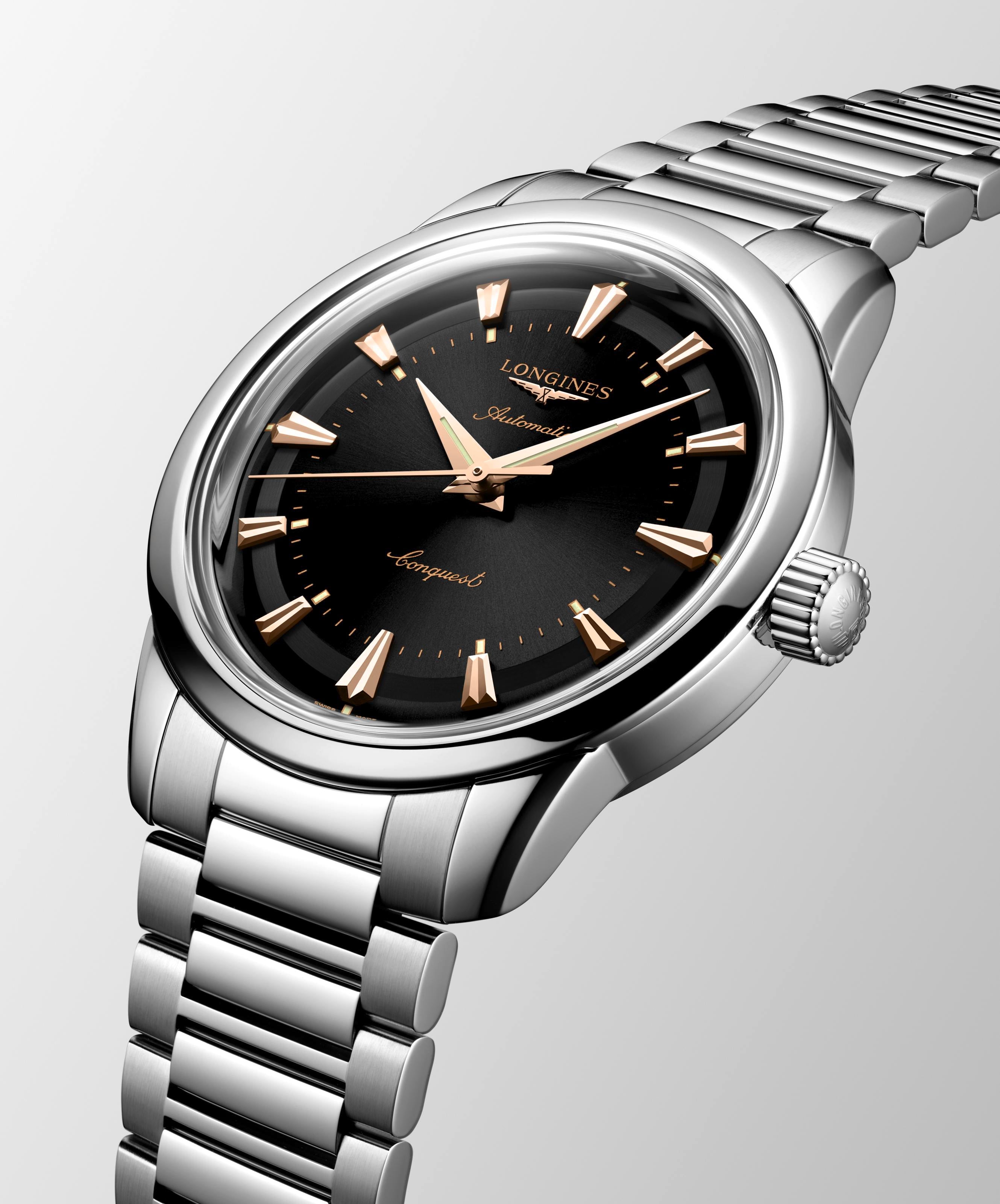 Longines Conquest Heritage Black Lacquered Polished Dial Watch