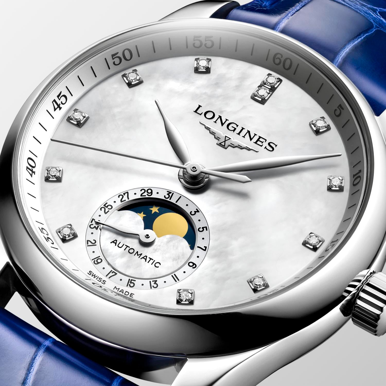 Longines Master Collection MoonPhase White Mother-of-Pearl Dial Ladies Watch
