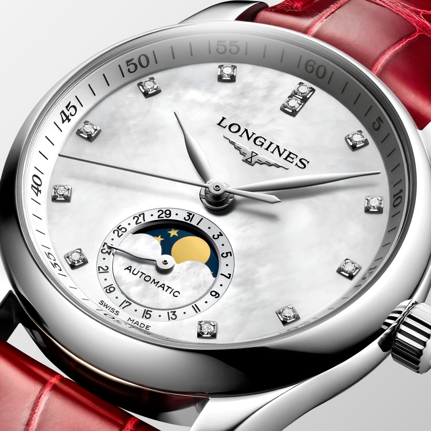 Longines Master Collection MoonPhase White Mother-of-Pearl Dial Ladies Watch