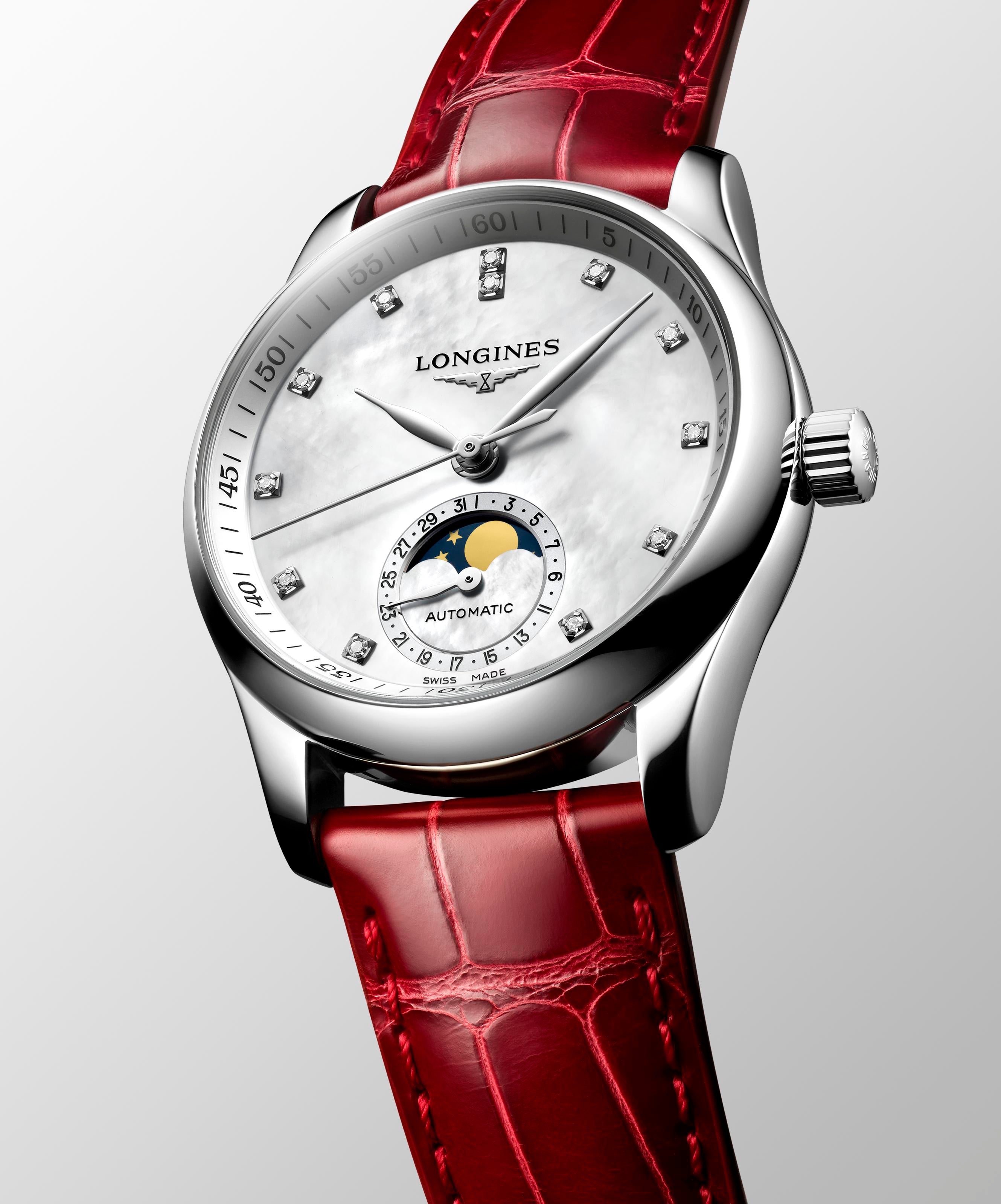 Longines Master Collection MoonPhase White Mother-of-Pearl Dial Ladies Watch