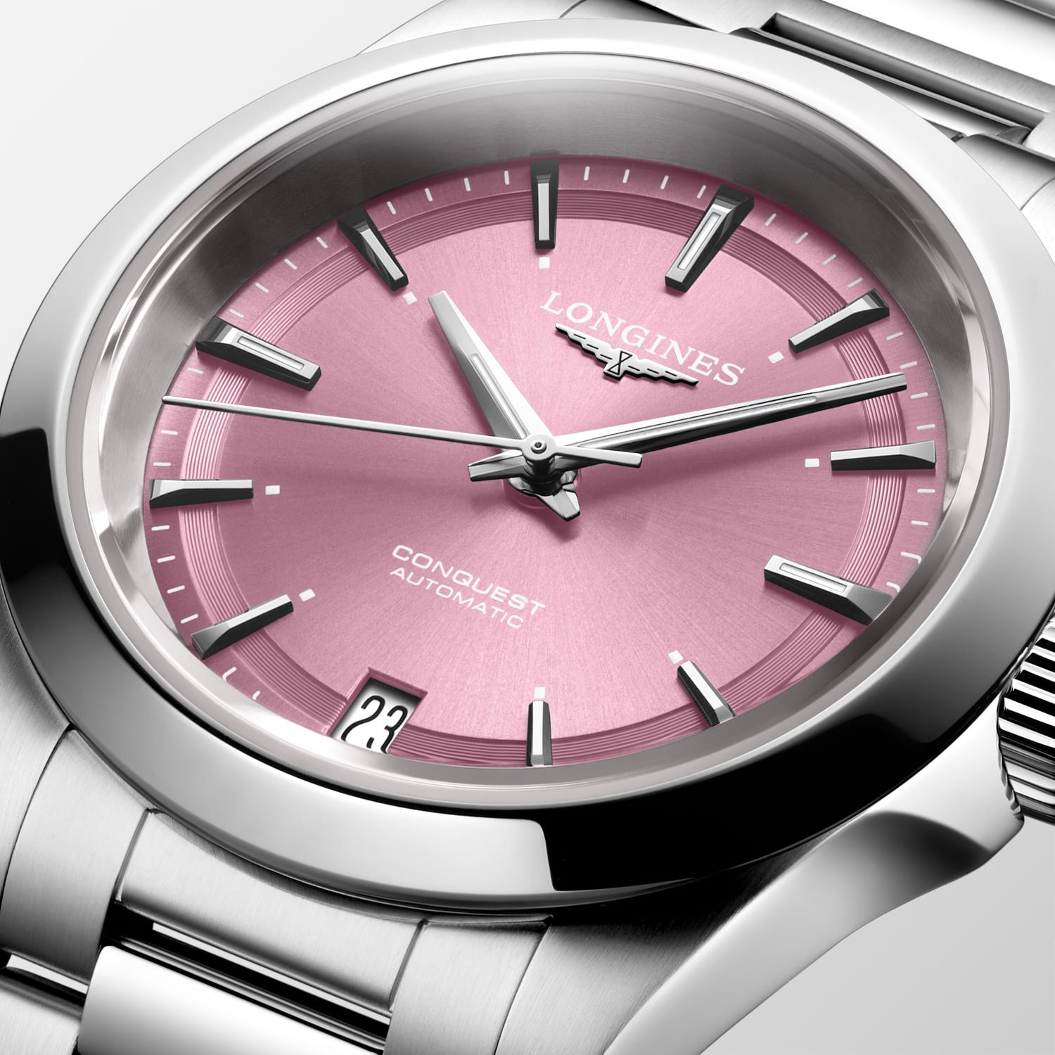 Longines Conquest Sunray Pink Dial Watch