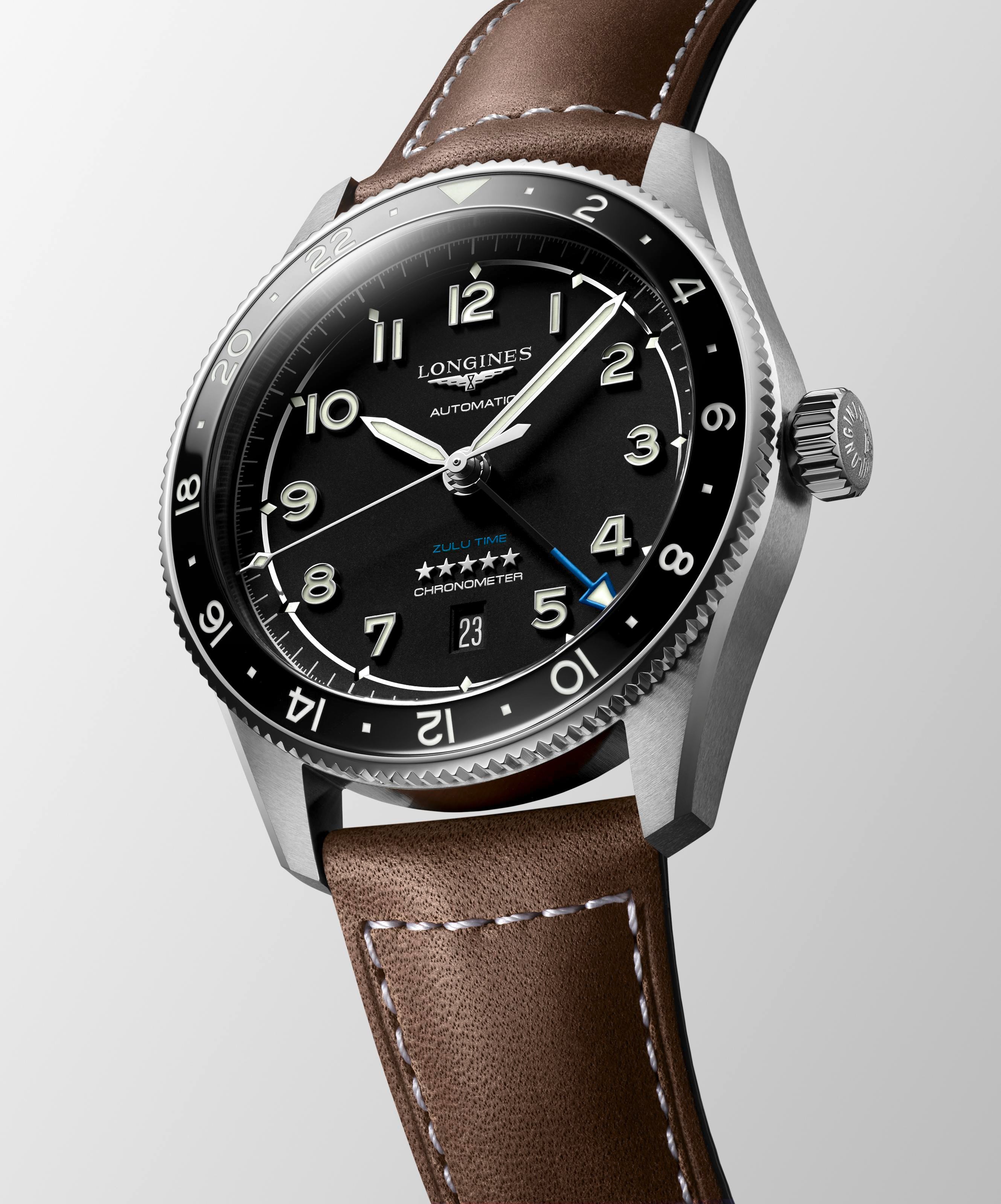 Longines Spirit Zulu Time Black matt Dial Men's Watch