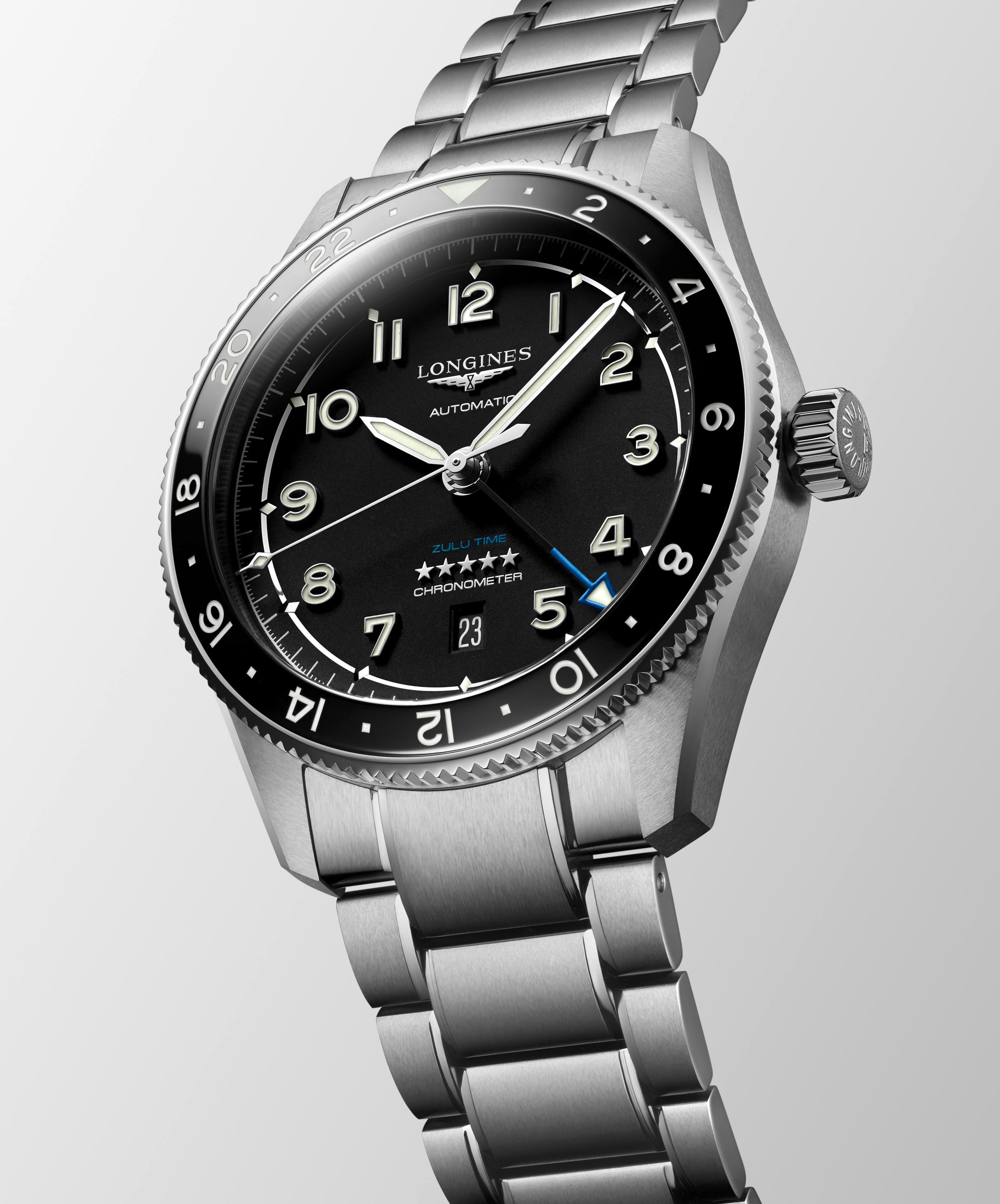 Longines Spirit Zulu Time Black Matt Dial Men's Watch