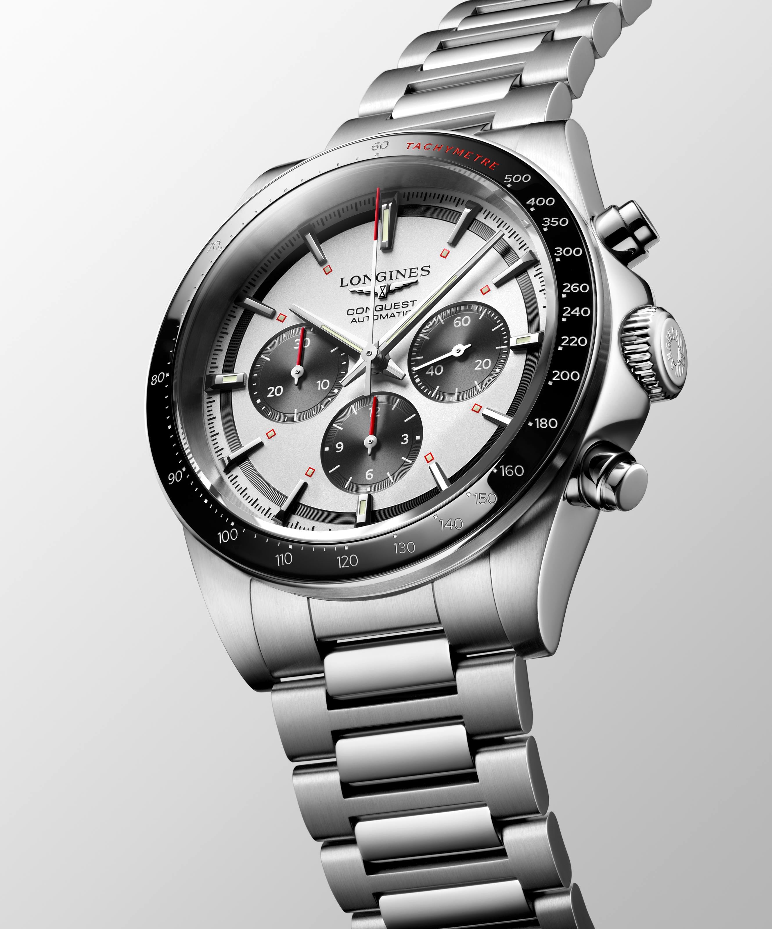 Longines Conquest Chronograph Silver Matt with Black Counters Dial Men's Watch