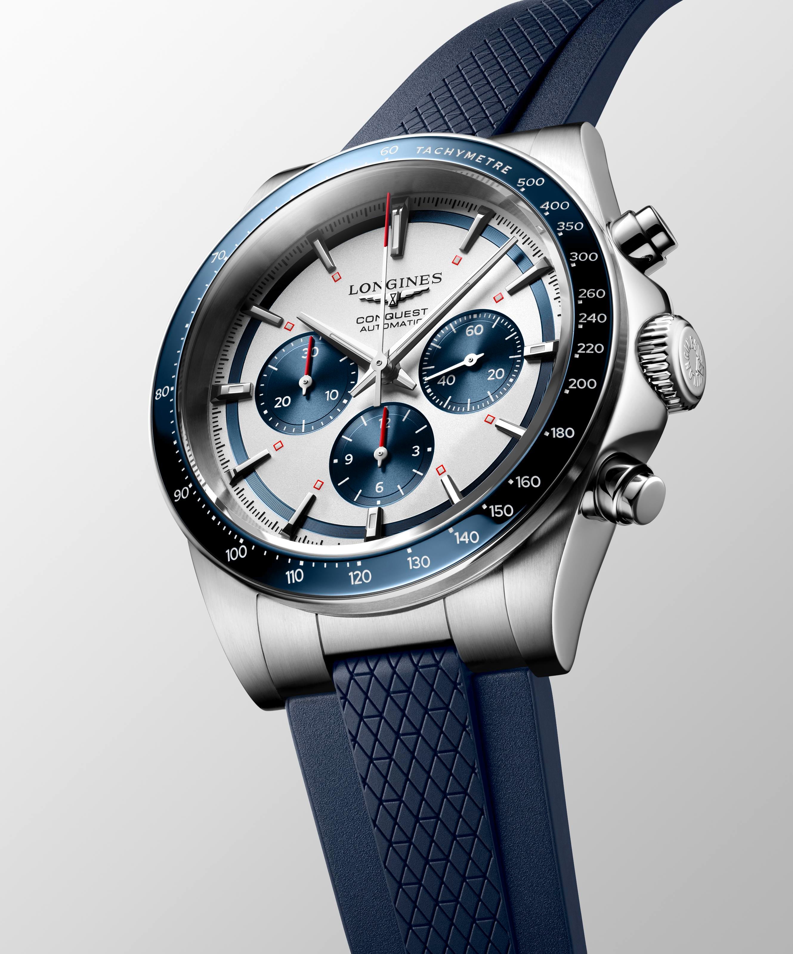 Longines Conquest Chronograph Silver Matt with Blue Counters Dial Men's Watch