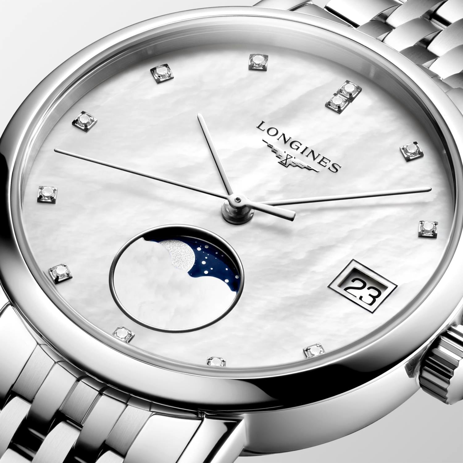 Longines Elegant Collection MoonPhase White Mother-of-Pearl Dial Ladies Watch