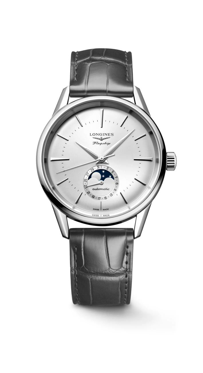 Longines Flagship Heritage MoonPhase Sunray Silver Dial Watch