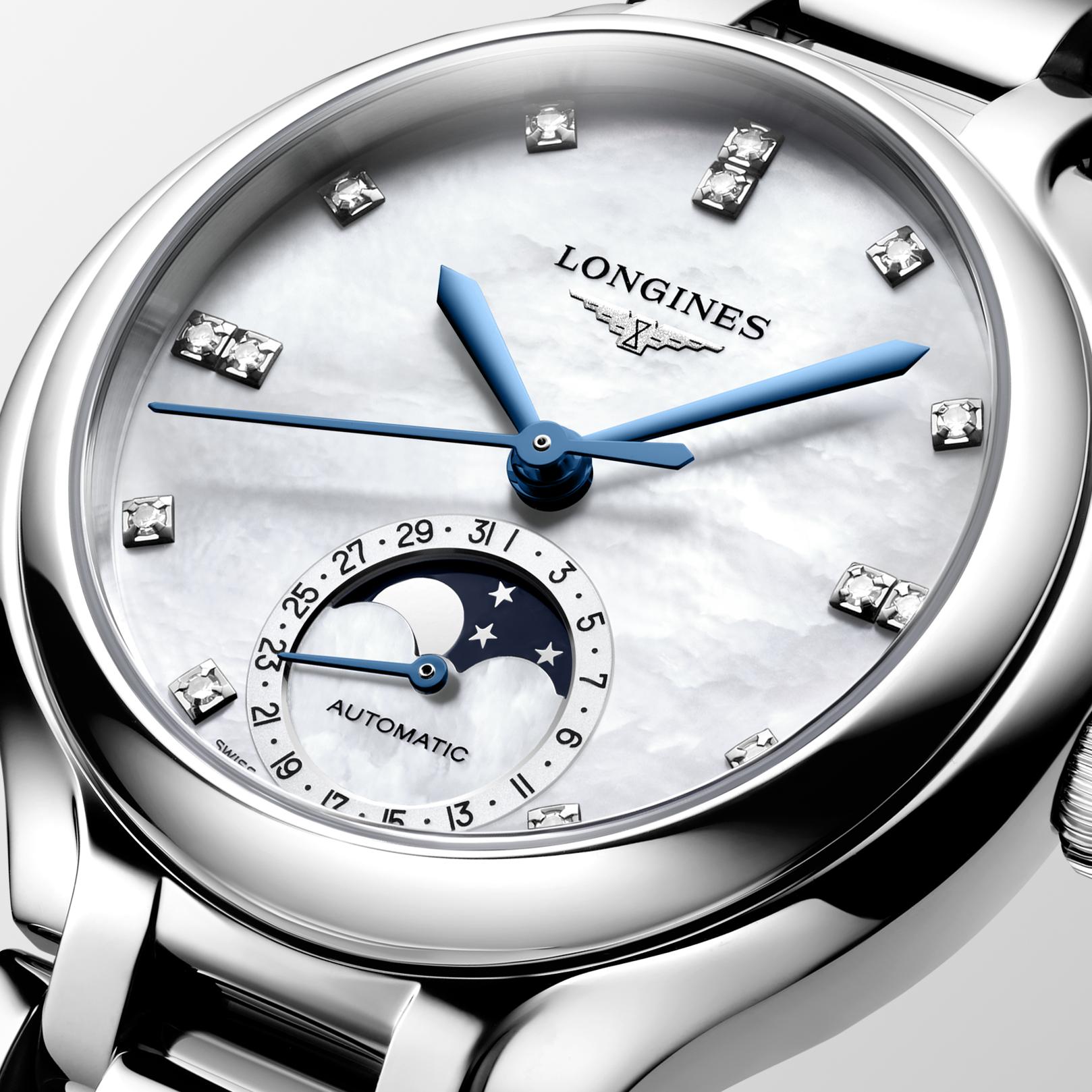 Longines PrimaLuna MoonPhase White Mother-of-Pearl Dial Ladies Watch