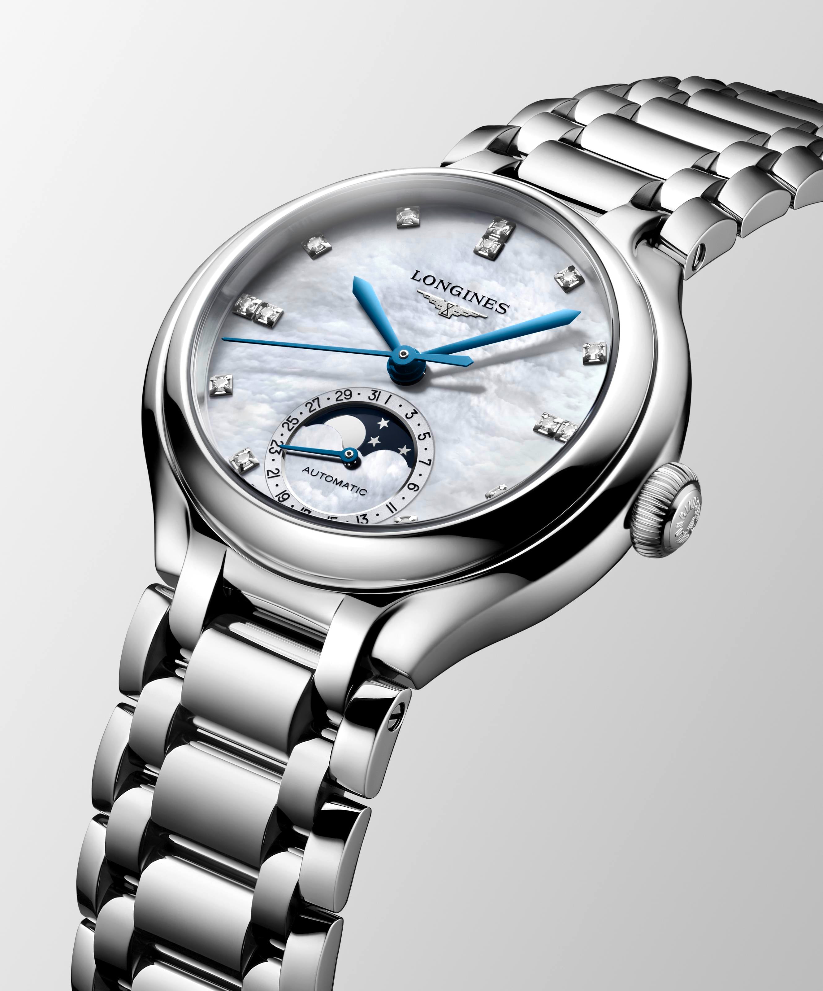 Longines PrimaLuna MoonPhase White Mother-of-Pearl Dial Ladies Watch