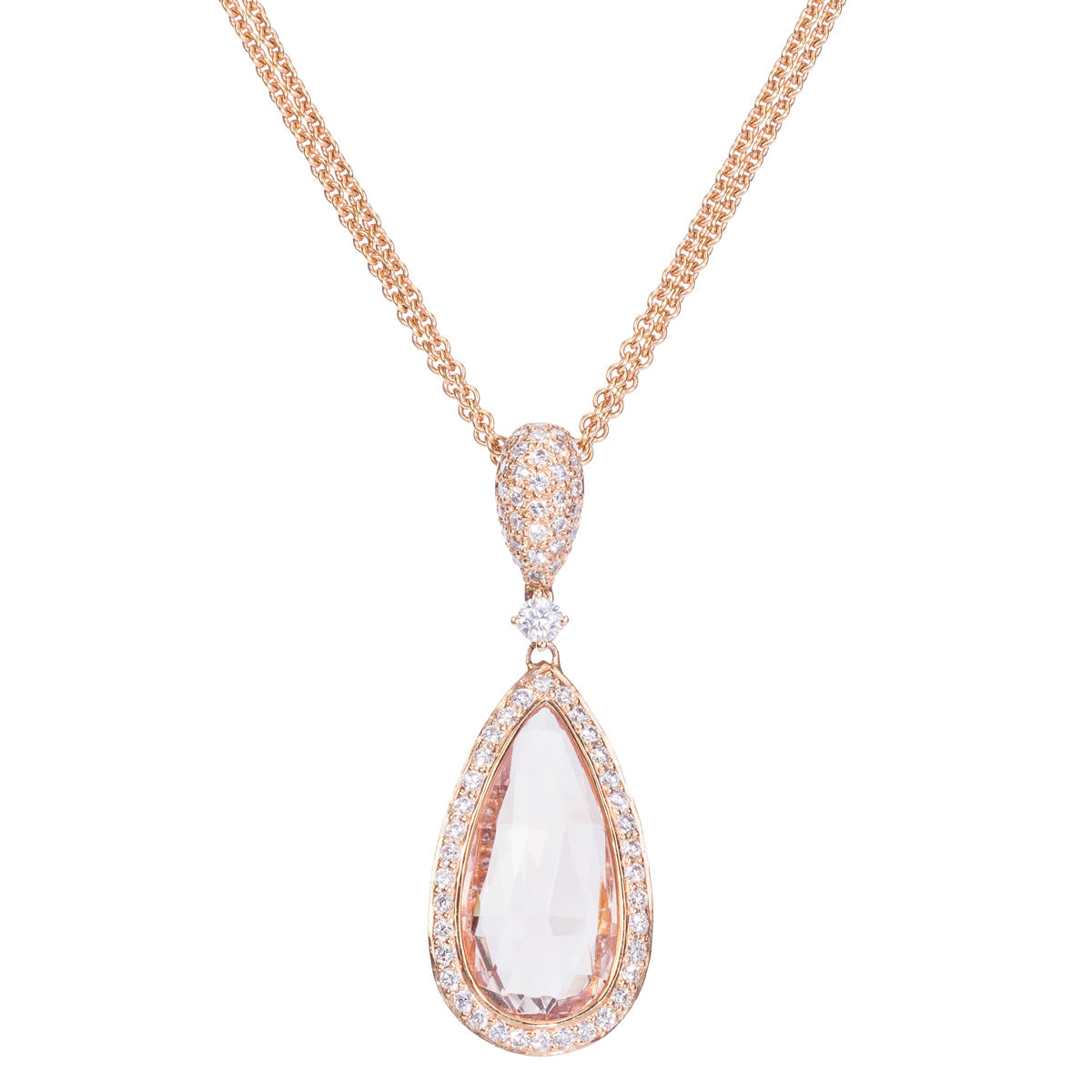 18ct Rose Gold Morganite and Diamond Pendant