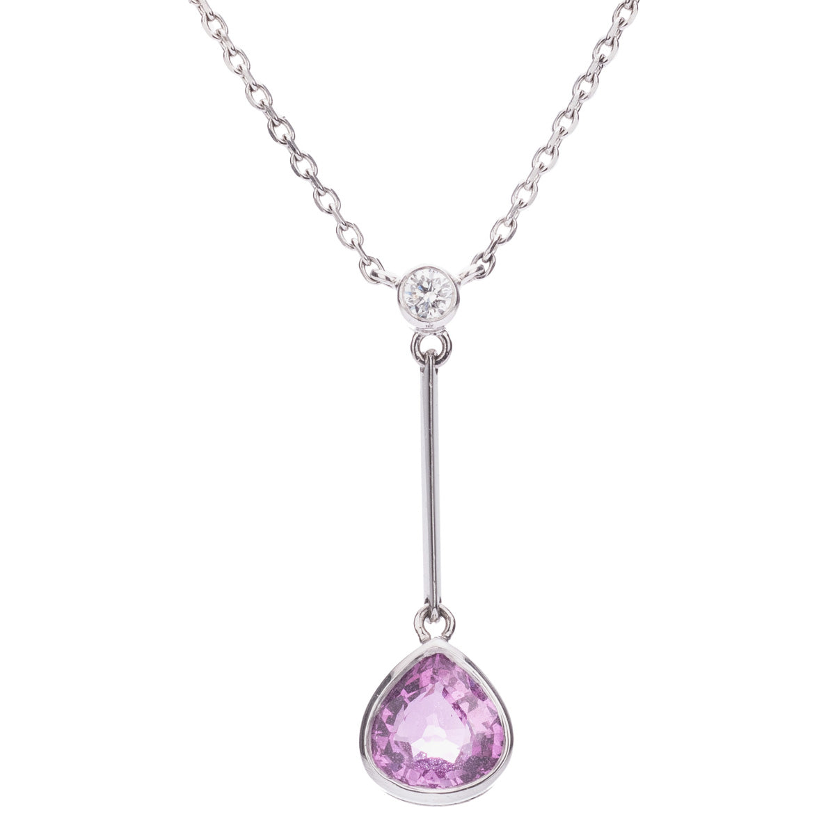 18ct White Gold Pink Sapphire & Diamond Pendant
