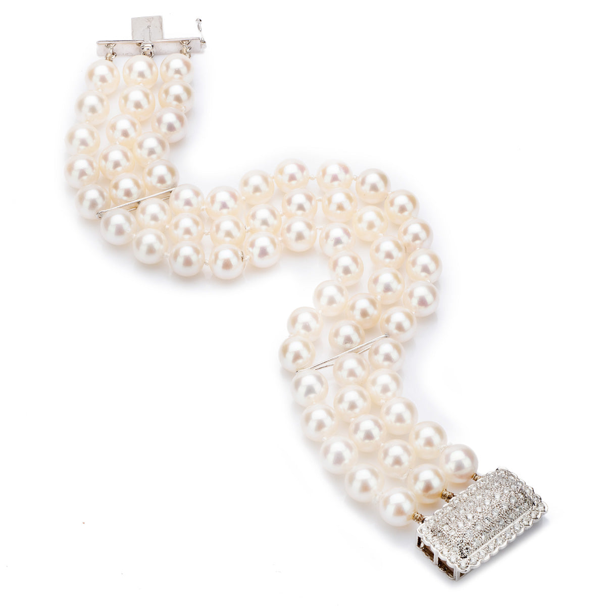 Bradleys Pearl Bracelet 3 Row with Diamond Clasp