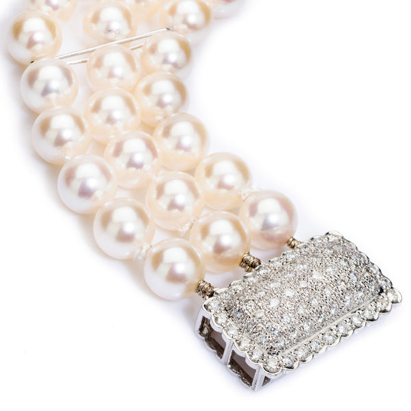 Bradleys Pearl Bracelet 3 Row with Diamond Clasp