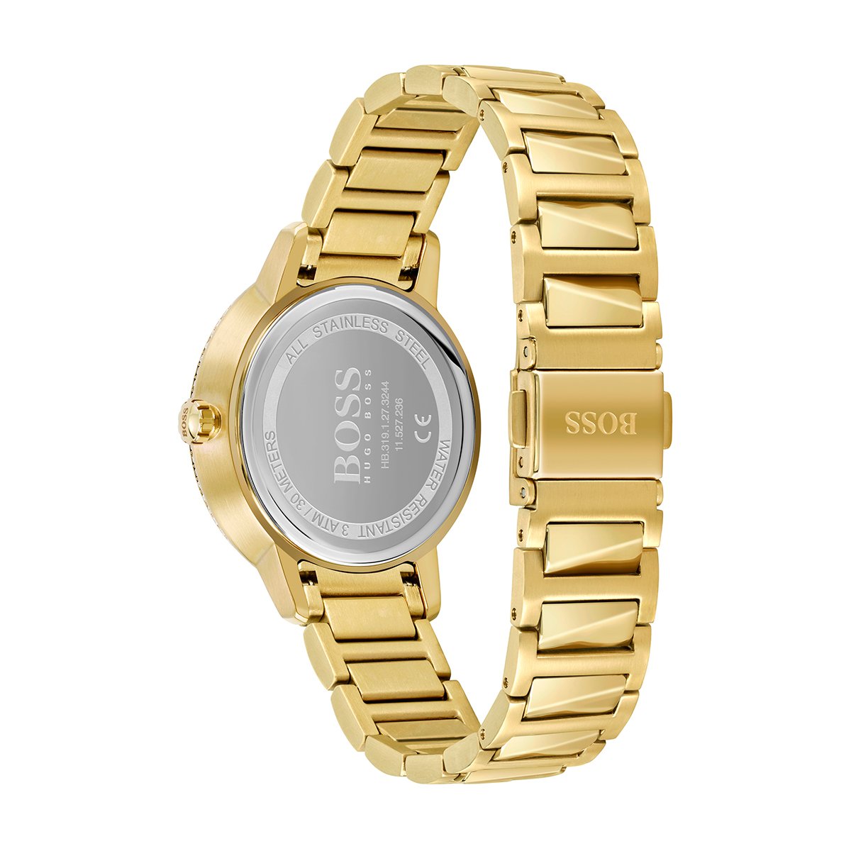back of Hugo Boss ladies gold watch