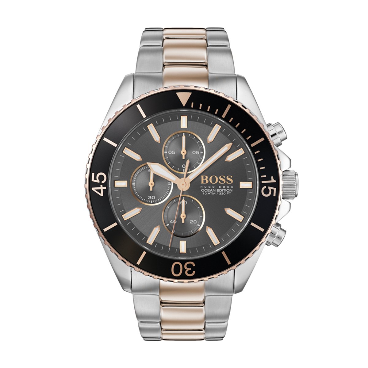two tone bracelet black dial Hugo boss watch