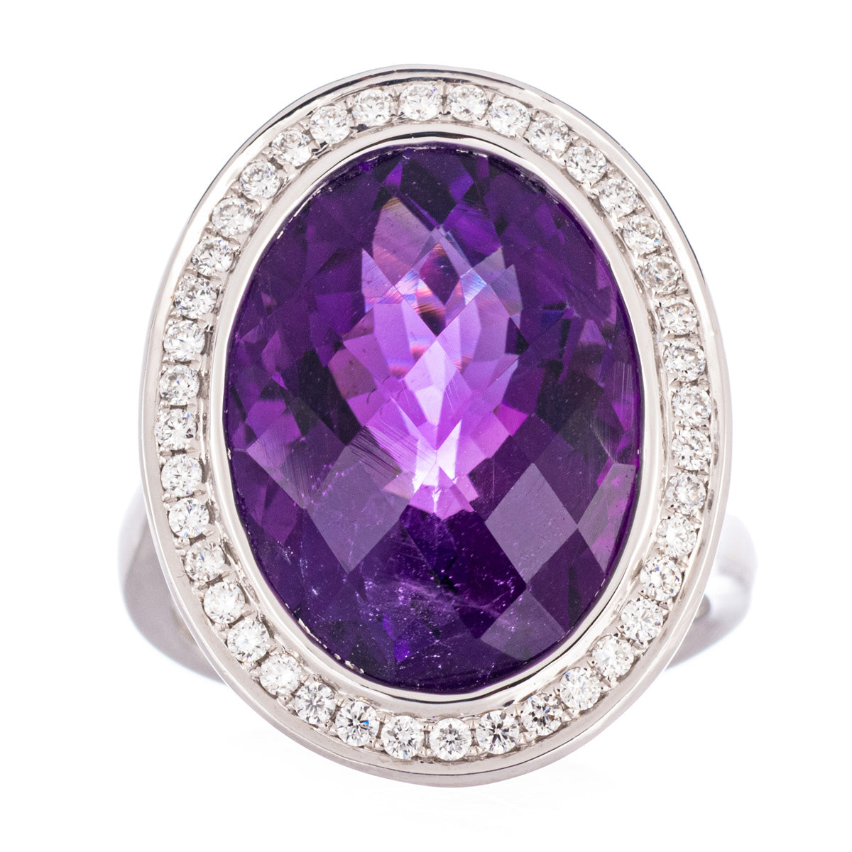 18ct White Gold Amethyst and Diamond Ring