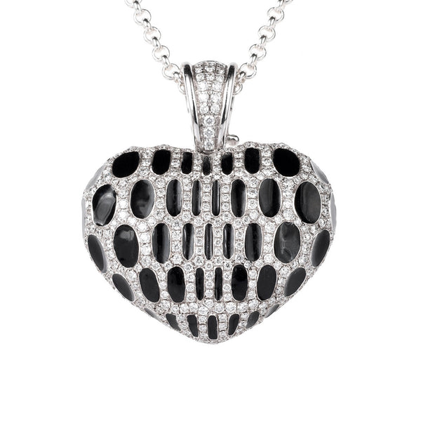 Theo Fennell 18ct White Gold Diamond and Black Enamel Heart Pendant