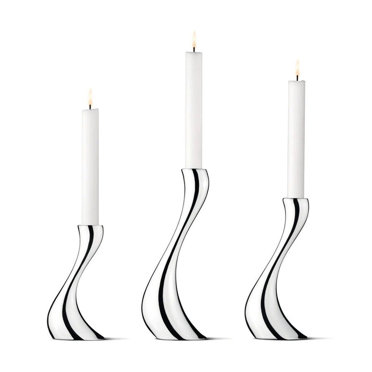 Georg Jensen Stainless Steel Cobra Set of Three Candle Holders