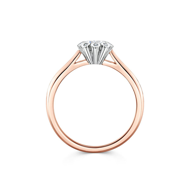 side angle of rose gold diamond engagement ring shaped as Dandelion