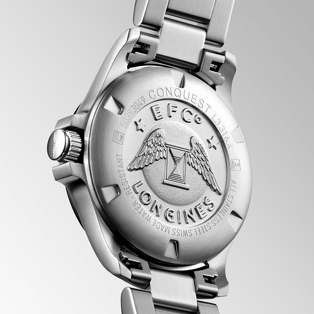 Longines Conquest V.H.P Black Mother of Pearl Ladies Watch