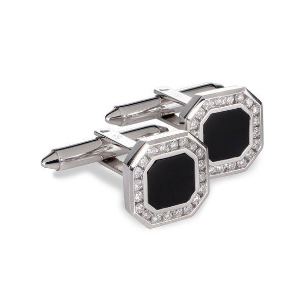 Pre-Owned Onyx and Diamond Cufflinks in 18ct White Gold