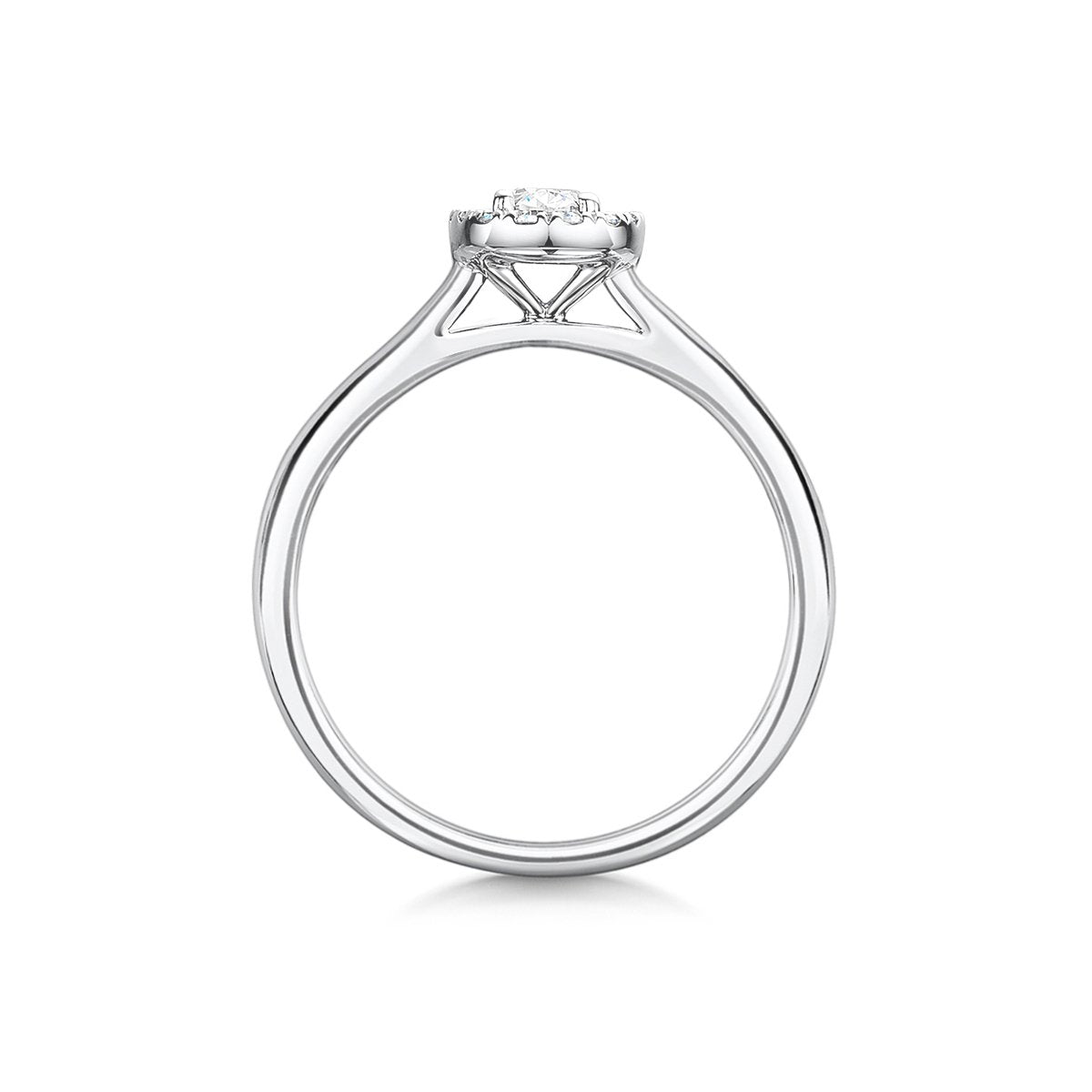 side view of oval cut halo diamond ring
