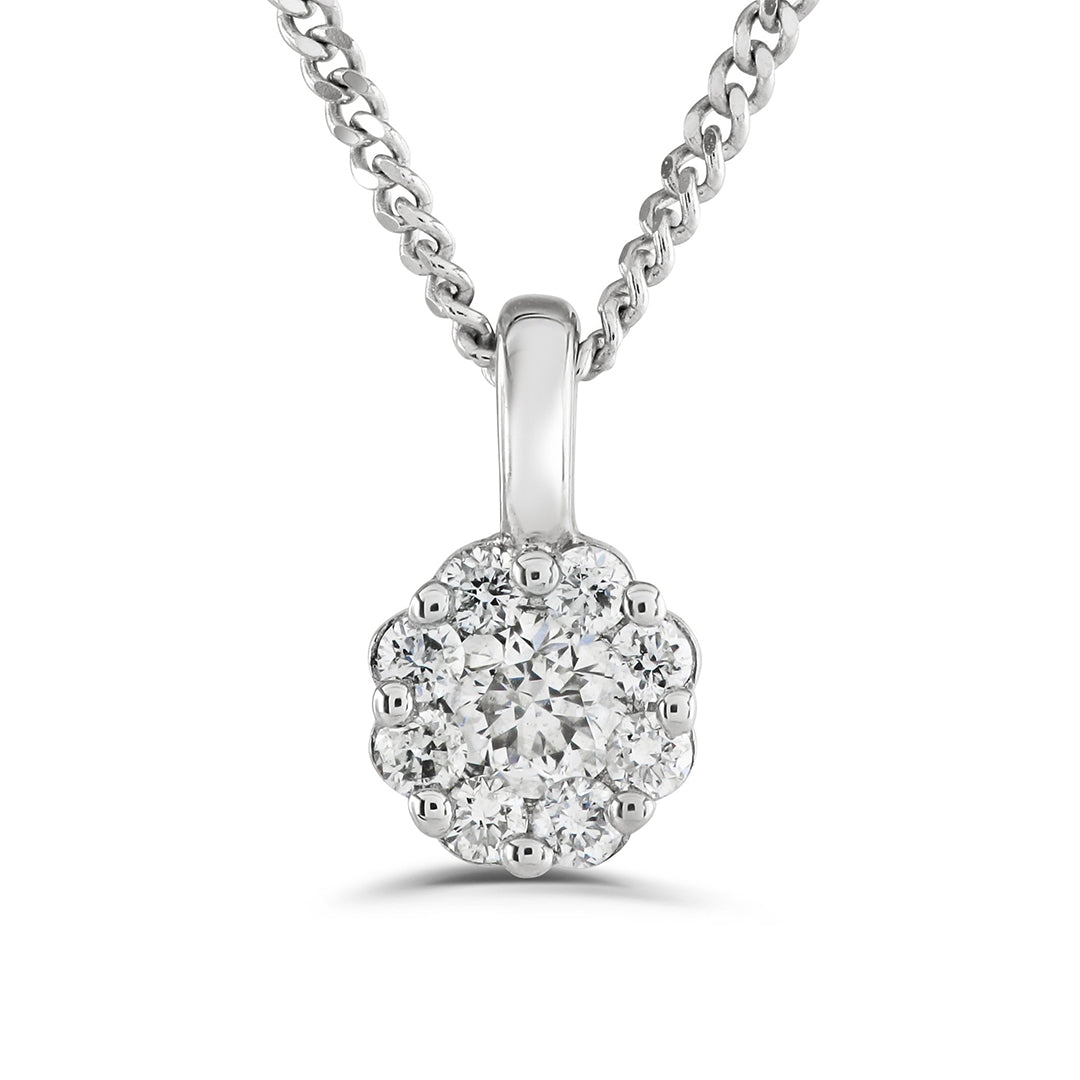 18ct White Gold Diamond Cluster Pendant