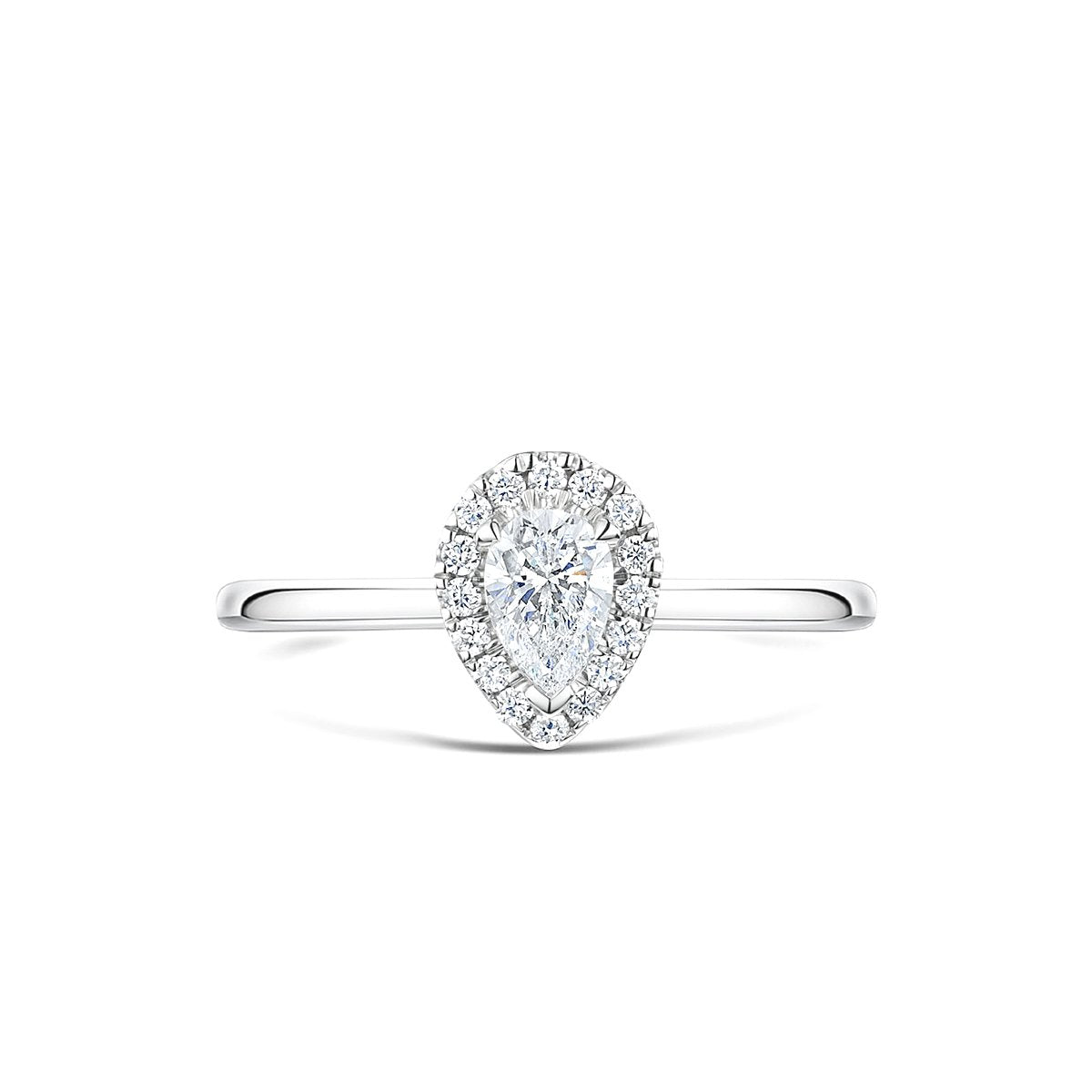 front angle of pear cut diamond engagement ring