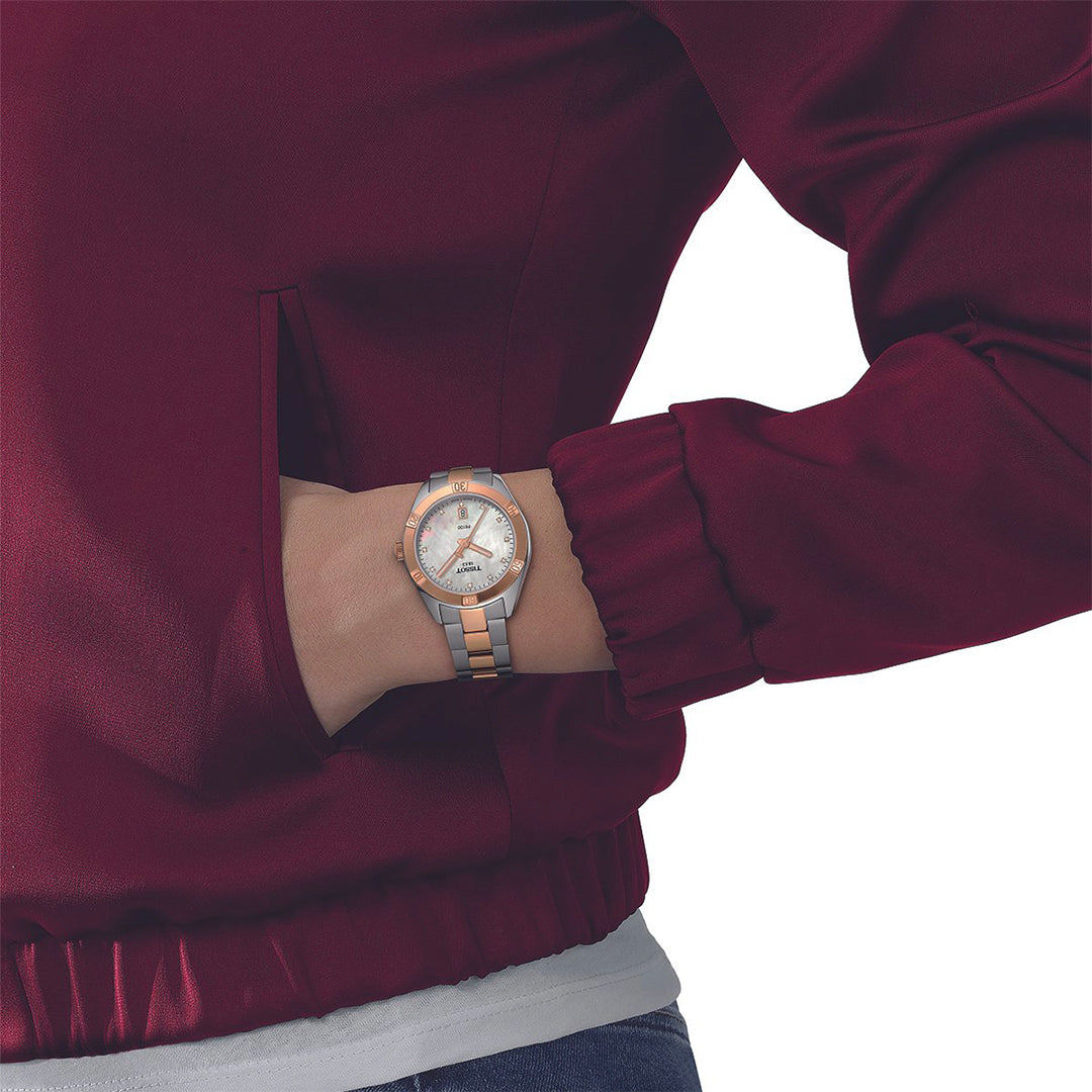 Tissot T-Classic PR100 White Mother of Pearl Two Tone Ladies Watch