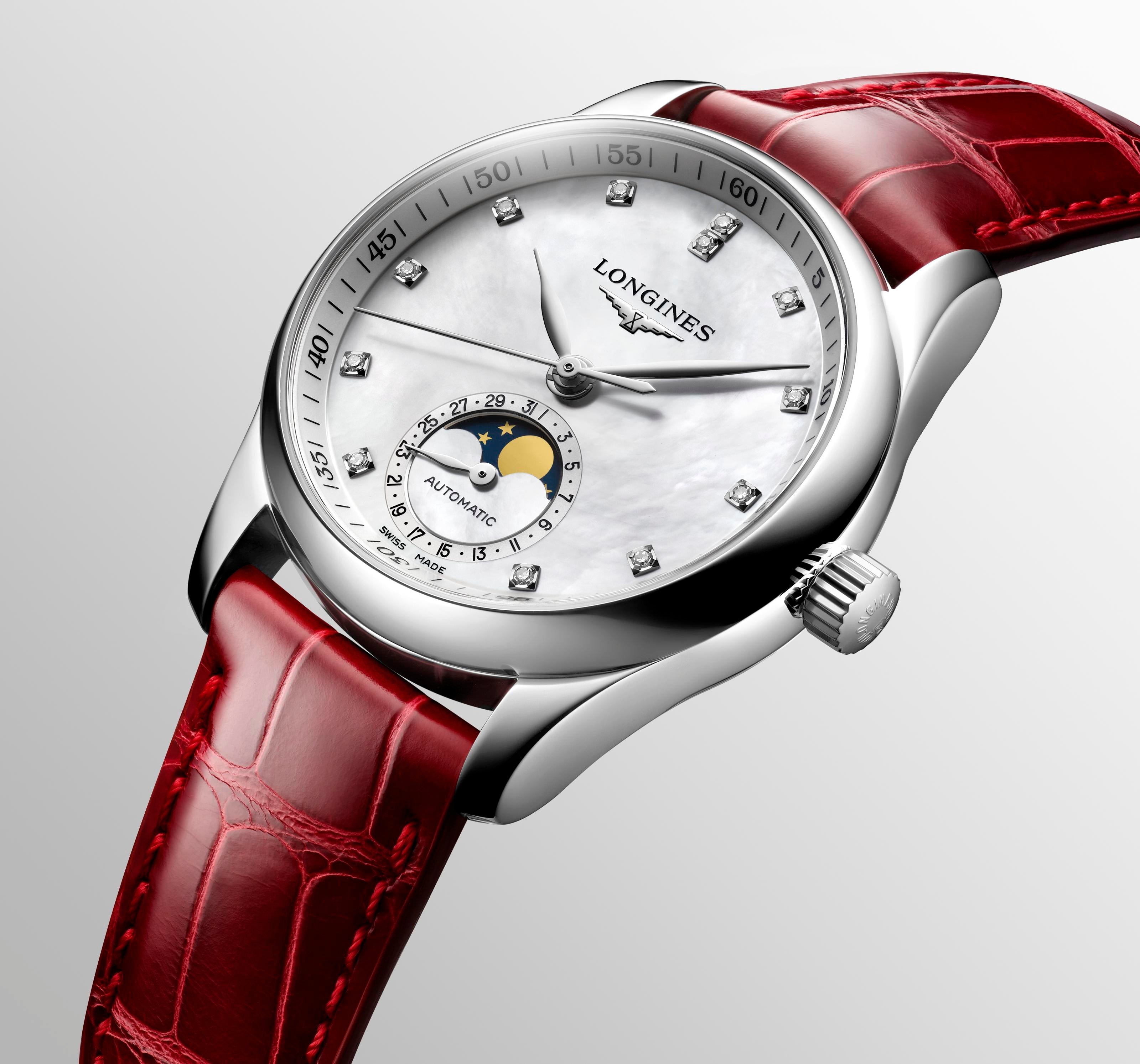 Longines Master Collection MoonPhase White Mother-of-Pearl Dial Ladies Watch