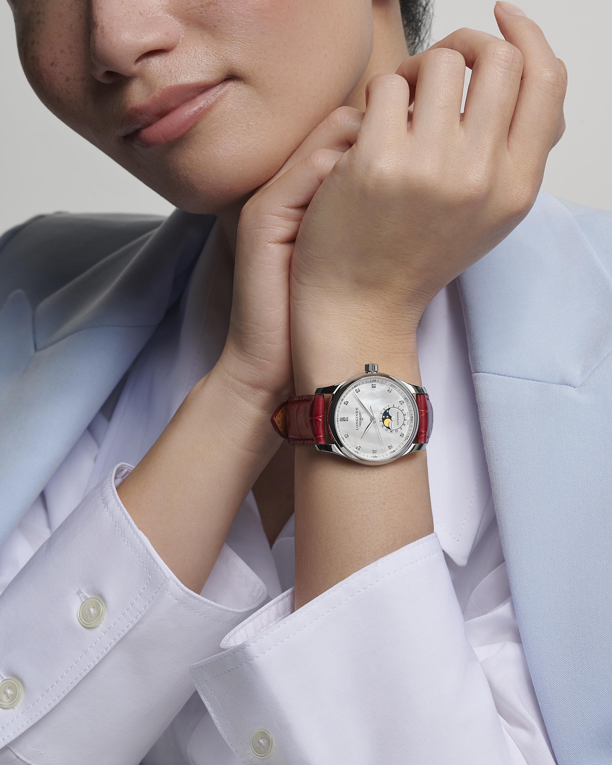Longines Master Collection MoonPhase White Mother-of-Pearl Dial Ladies Watch