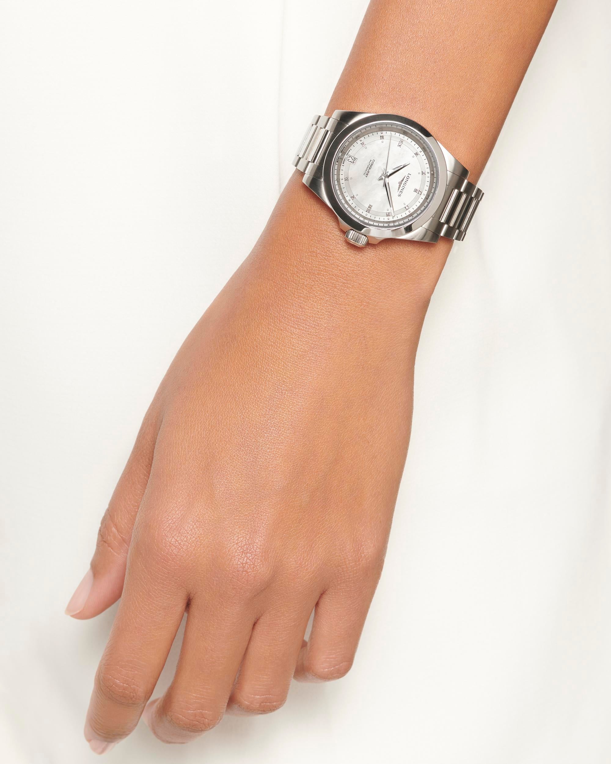 Longines Conquest White Mother-of-Pearl Dial Ladies Watch