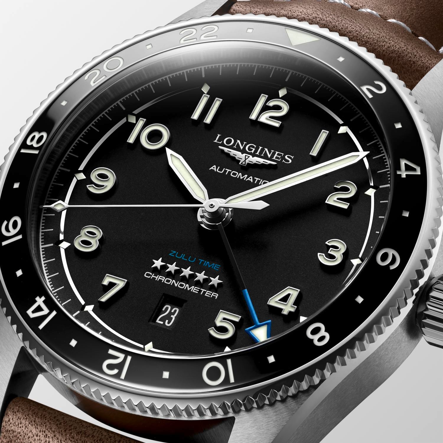 Longines Spirit Zulu Time Black matt Dial Men's Watch