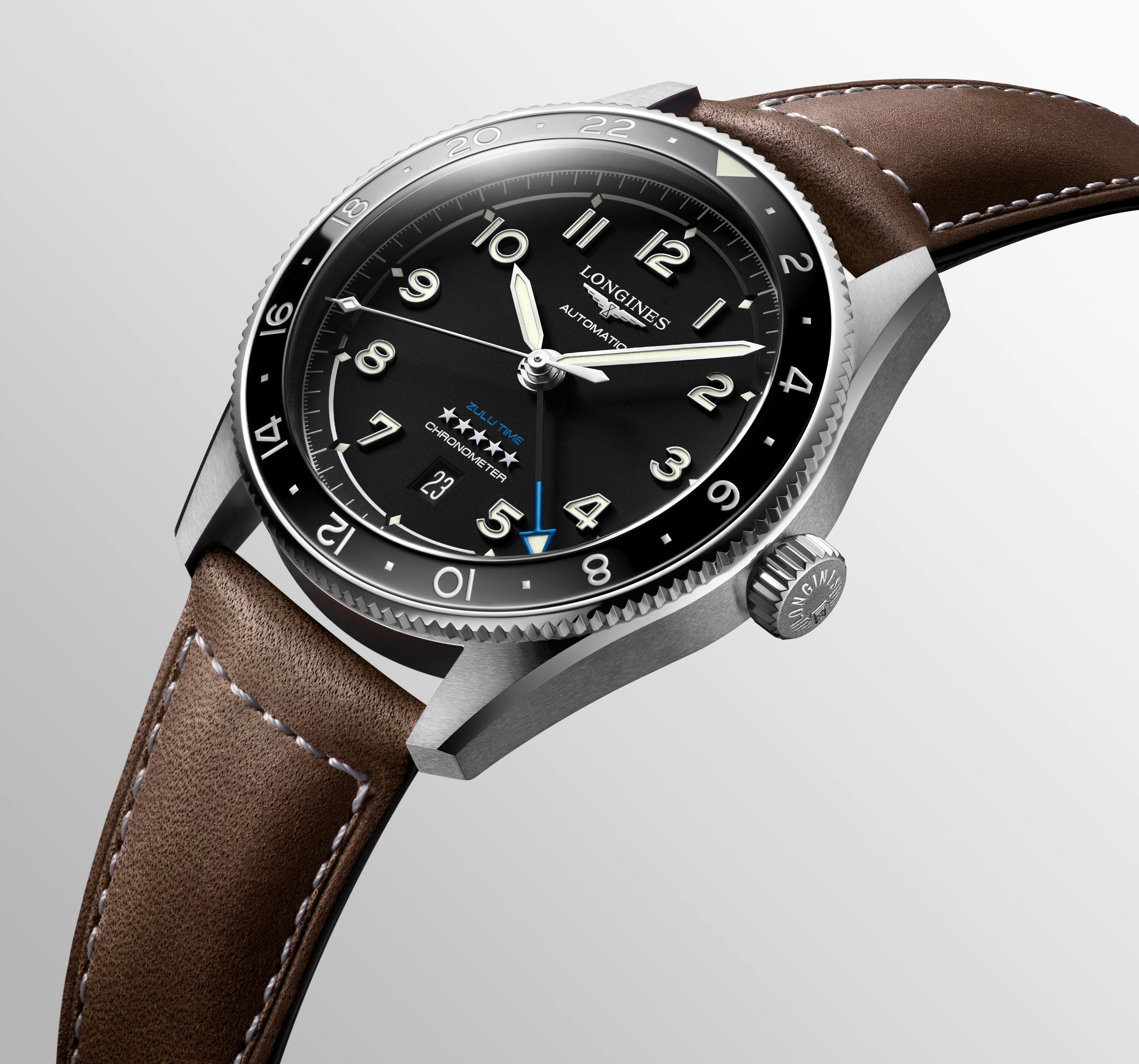 Longines Spirit Zulu Time Black matt Dial Men's Watch