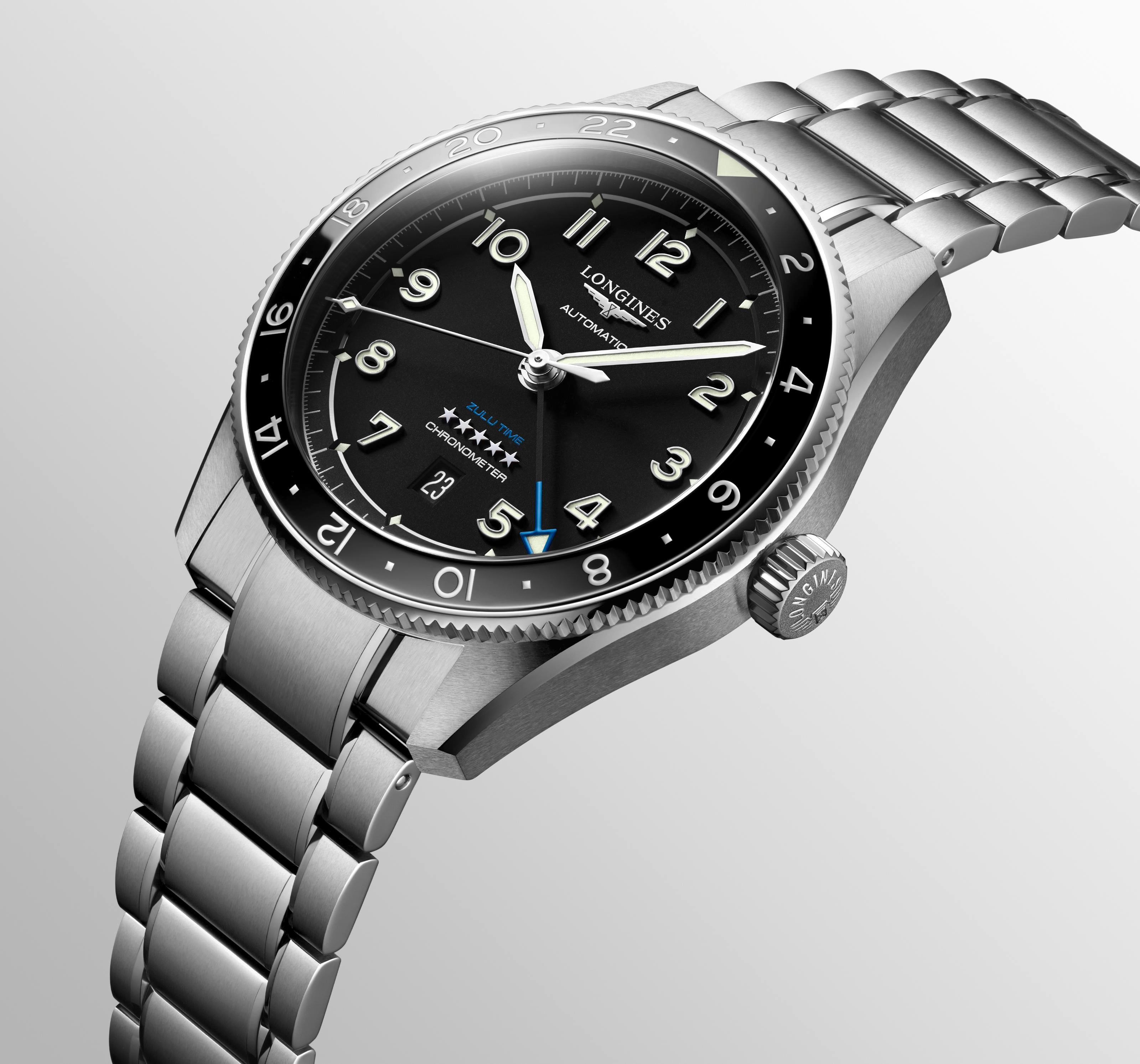 Longines Spirit Zulu Time Black Matt Dial Men's Watch