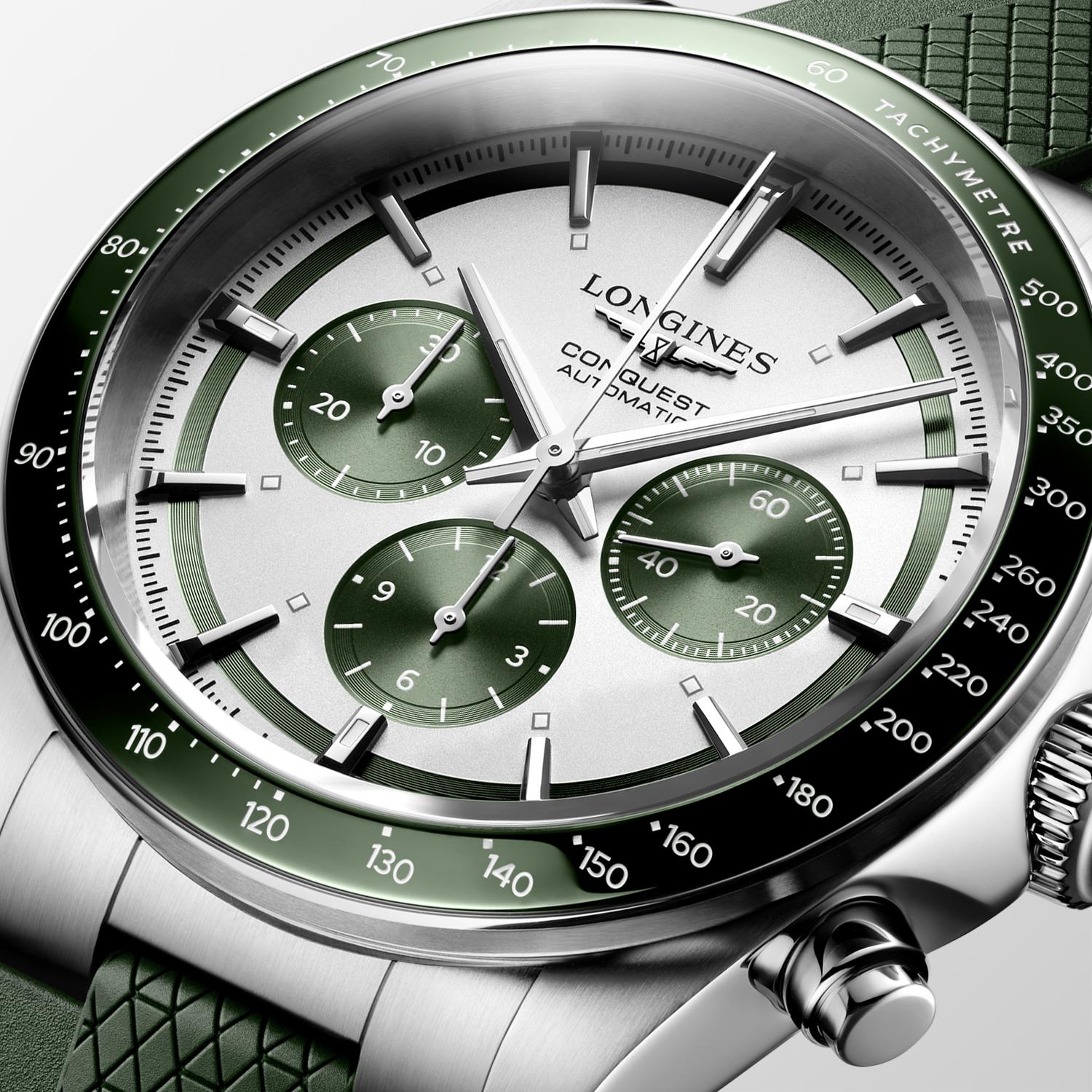 Longines Conquest Chronograph Silver Matt with Green Counters Dial Men's Watch