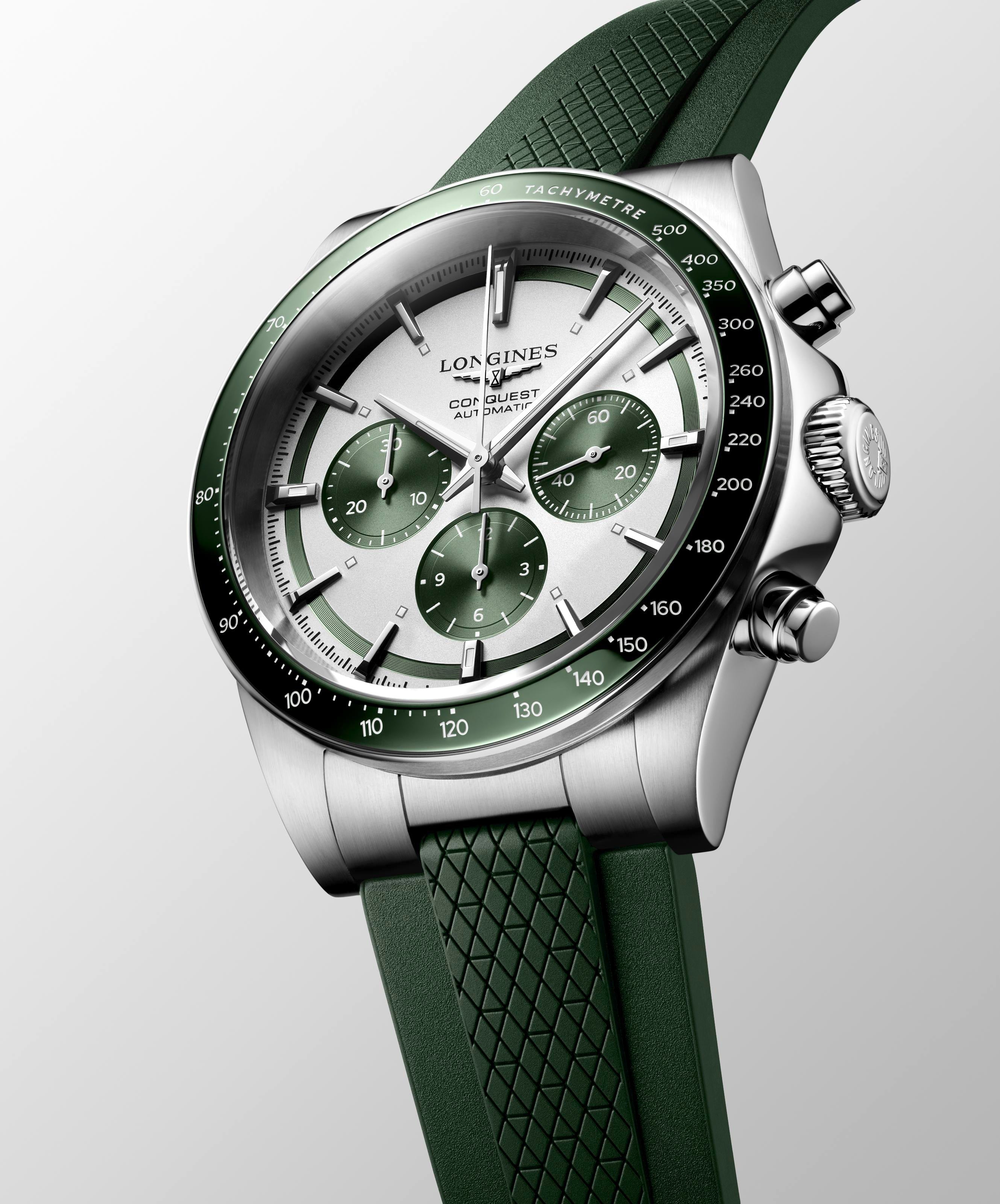 Longines Conquest Chronograph Silver Matt with Green Counters Dial Men's Watch