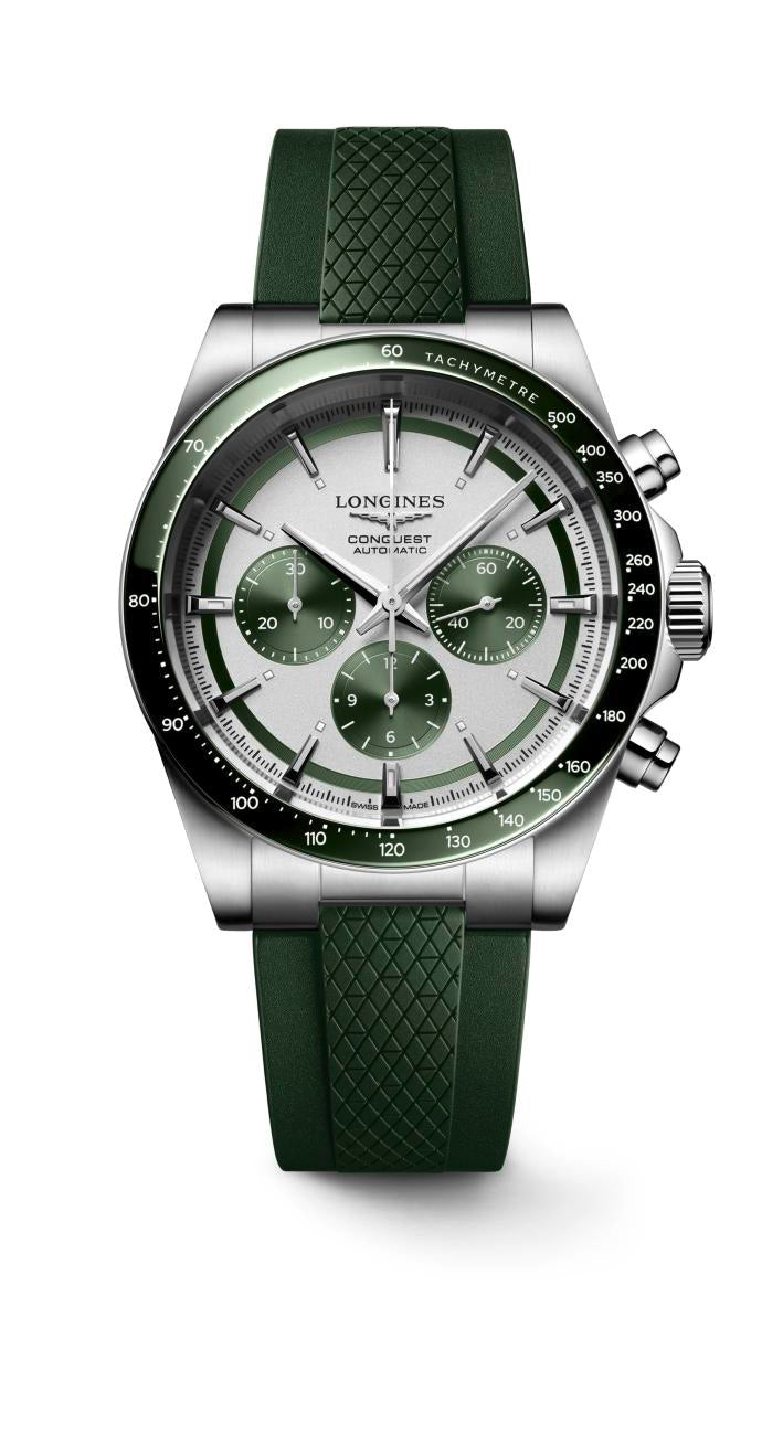 Longines Conquest Chronograph Silver Matt with Green Counters Dial Men's Watch