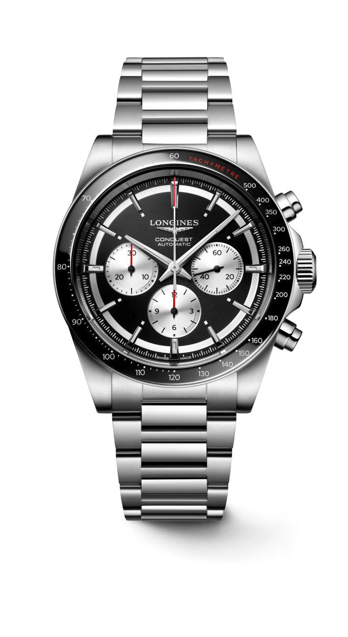 Longines Conquest Chronograph Black Circular with Silver Counters Dial Men's Watch