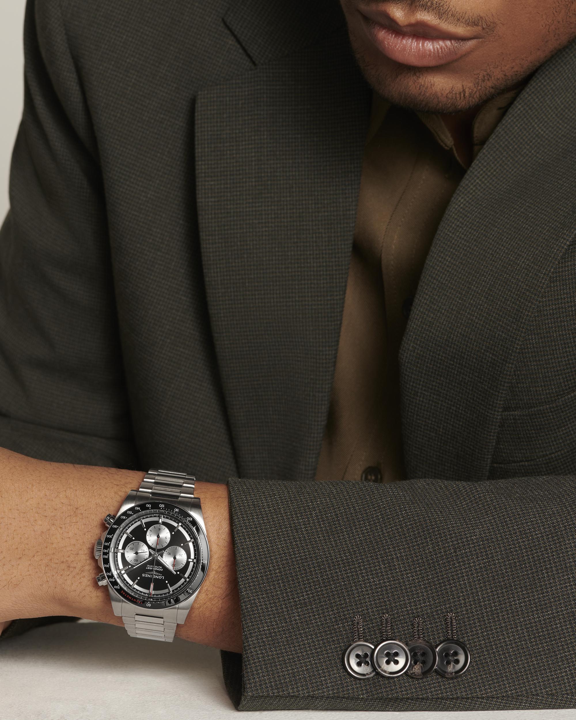 Longines Conquest Chronograph Black Circular with Silver Counters Dial Men's Watch