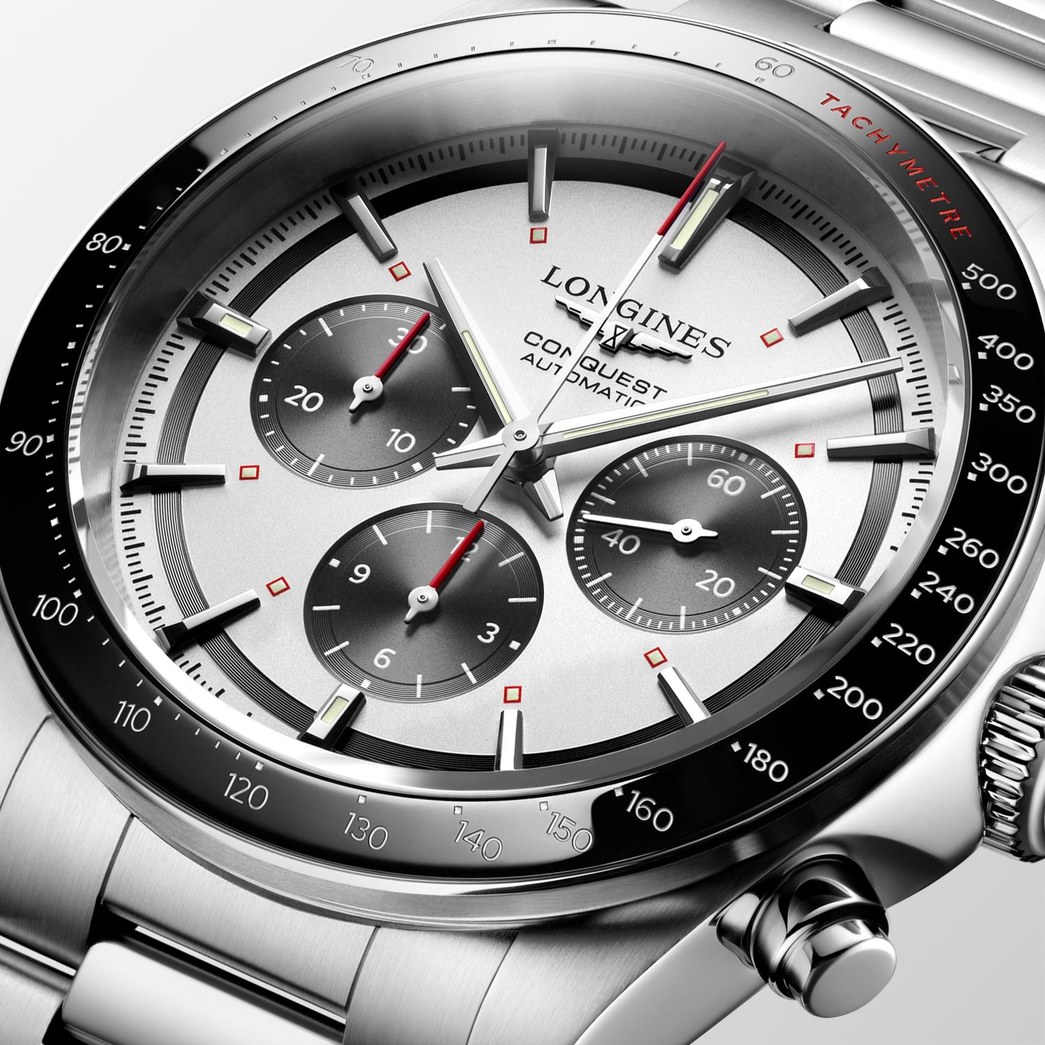 Longines Conquest Chronograph Silver Matt with Black Counters Dial Men's Watch