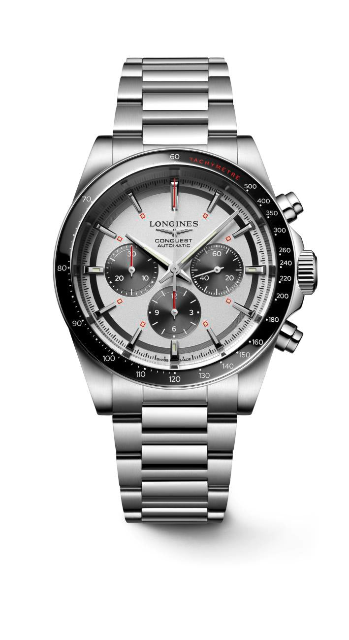 Longines Conquest Chronograph Silver Matt with Black Counters Dial Men's Watch