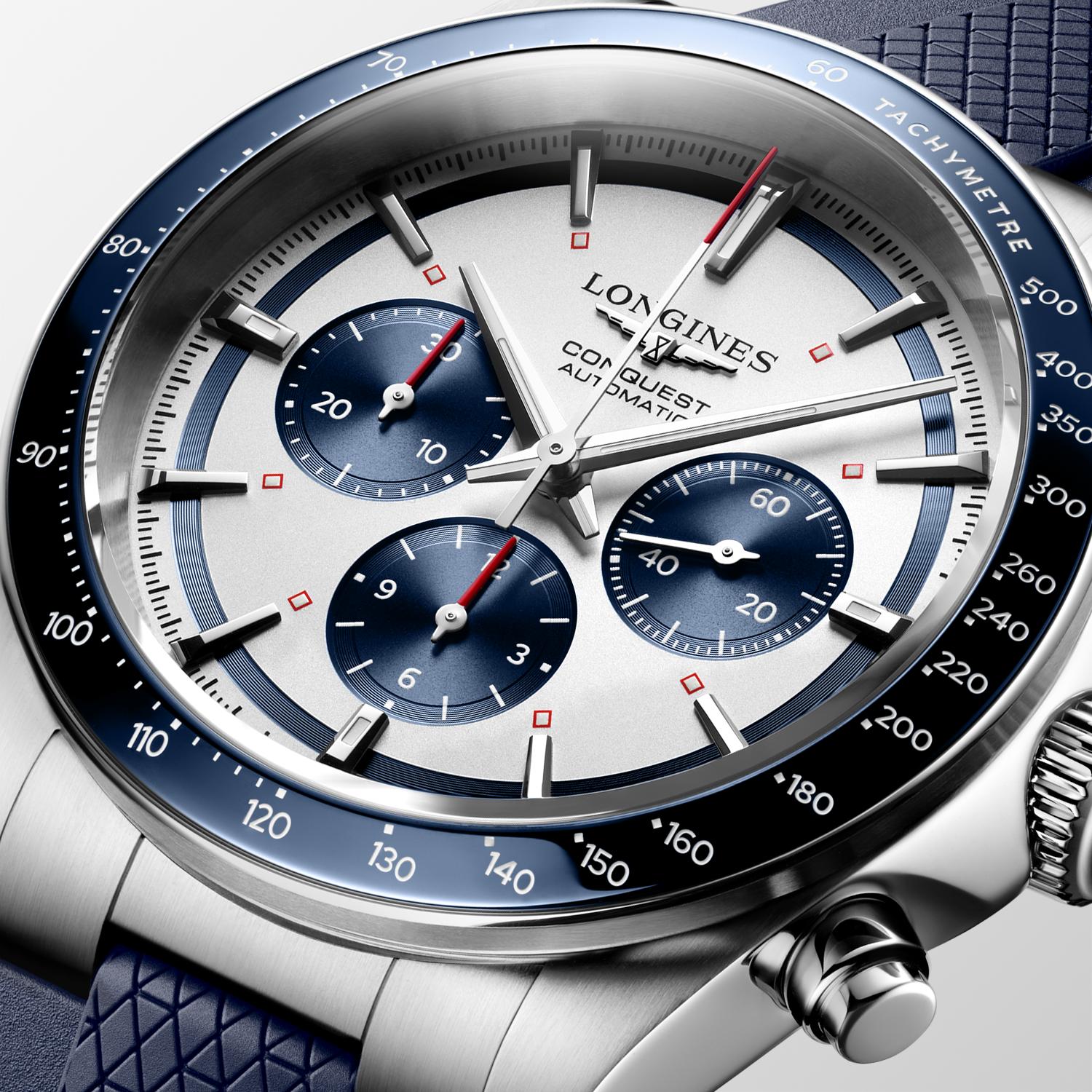 Longines Conquest Chronograph Silver Matt with Blue Counters Dial Men's Watch