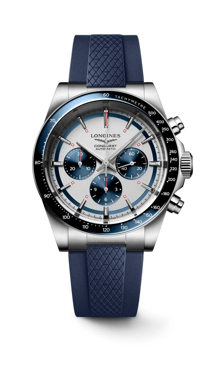 Longines Conquest Chronograph Silver Matt with Blue Counters Dial Men's Watch
