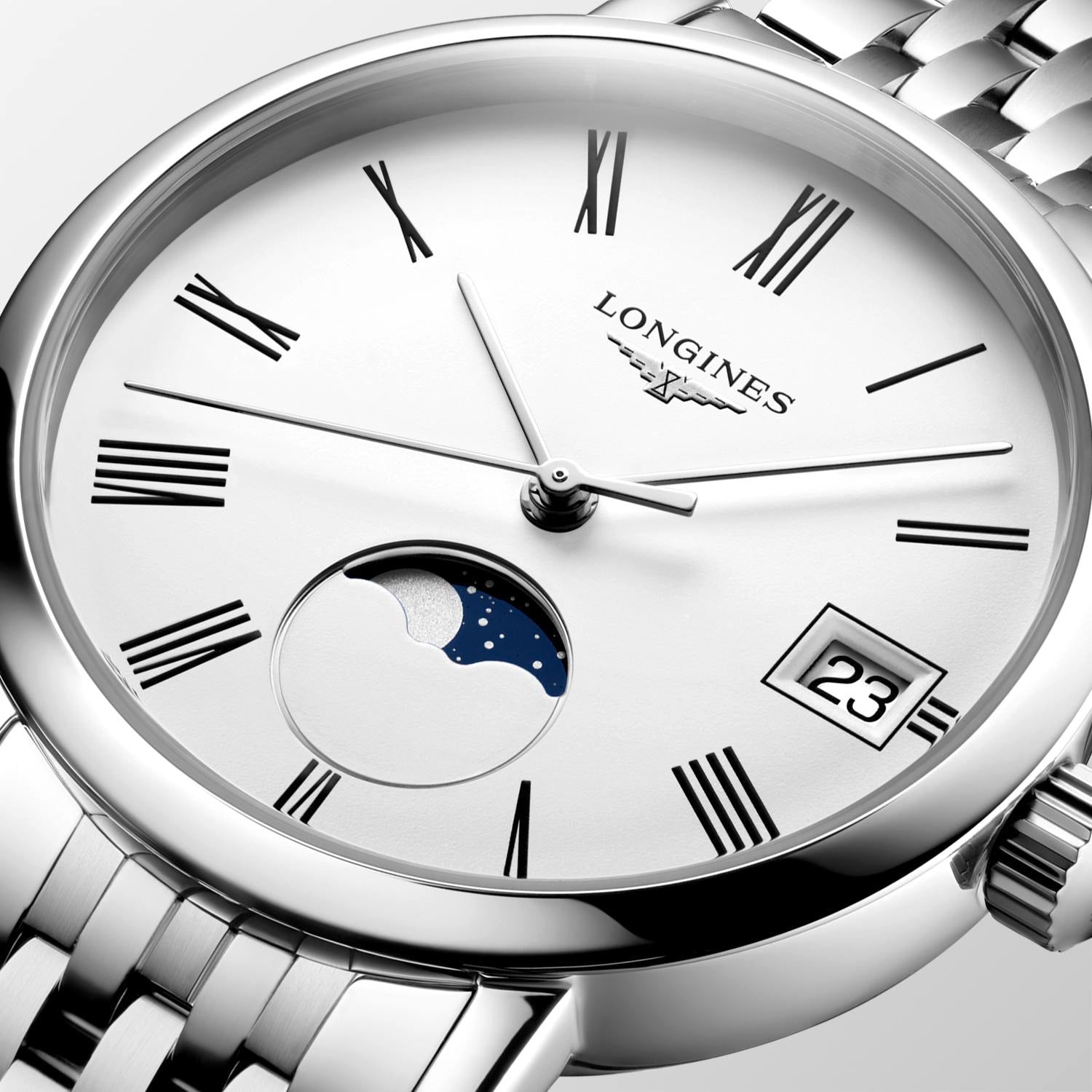 Longines Elegant Collection MoonPhase White Matt Dial Ladies Watch