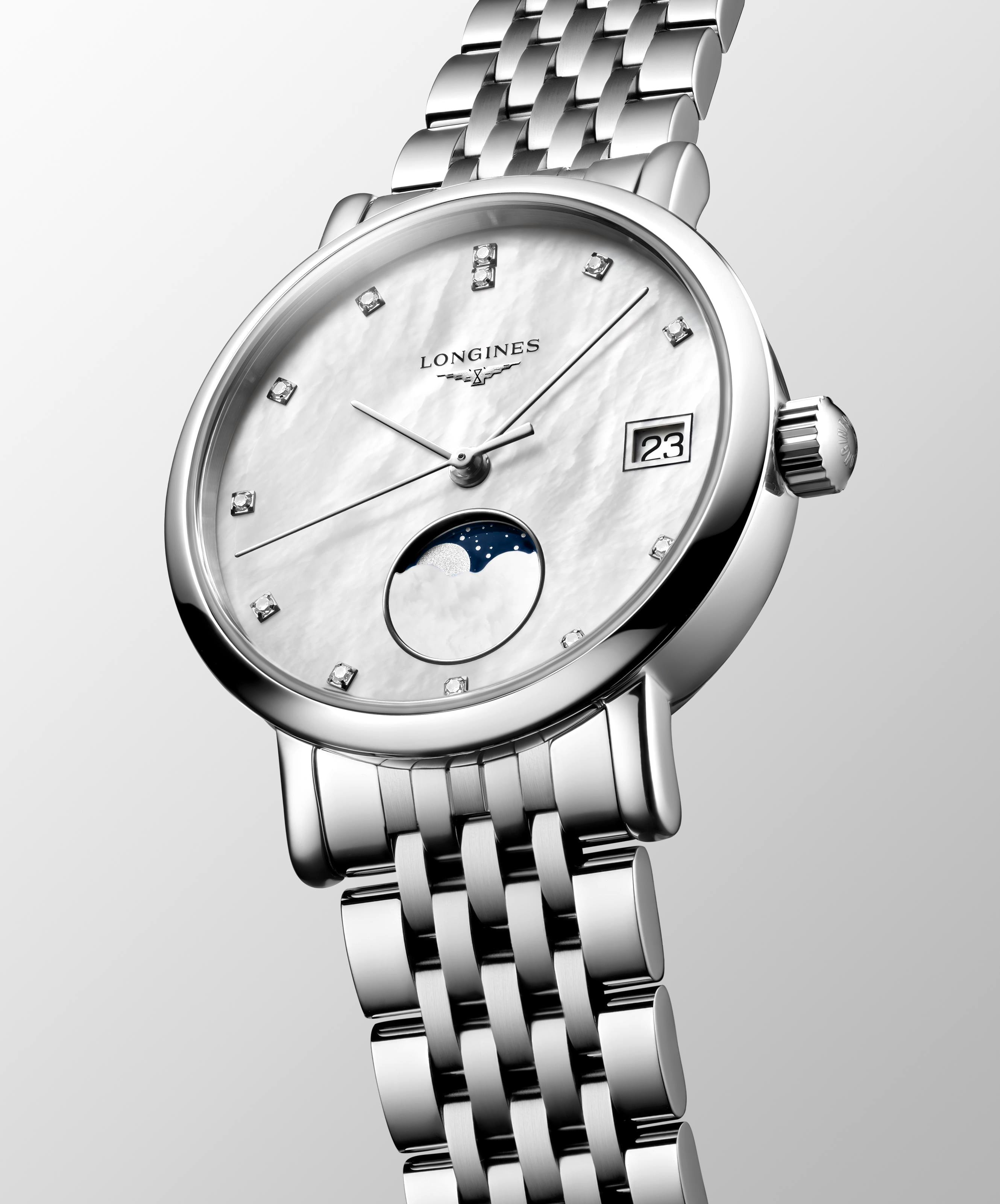 Longines Elegant Collection MoonPhase White Mother-of-Pearl Dial Ladies Watch