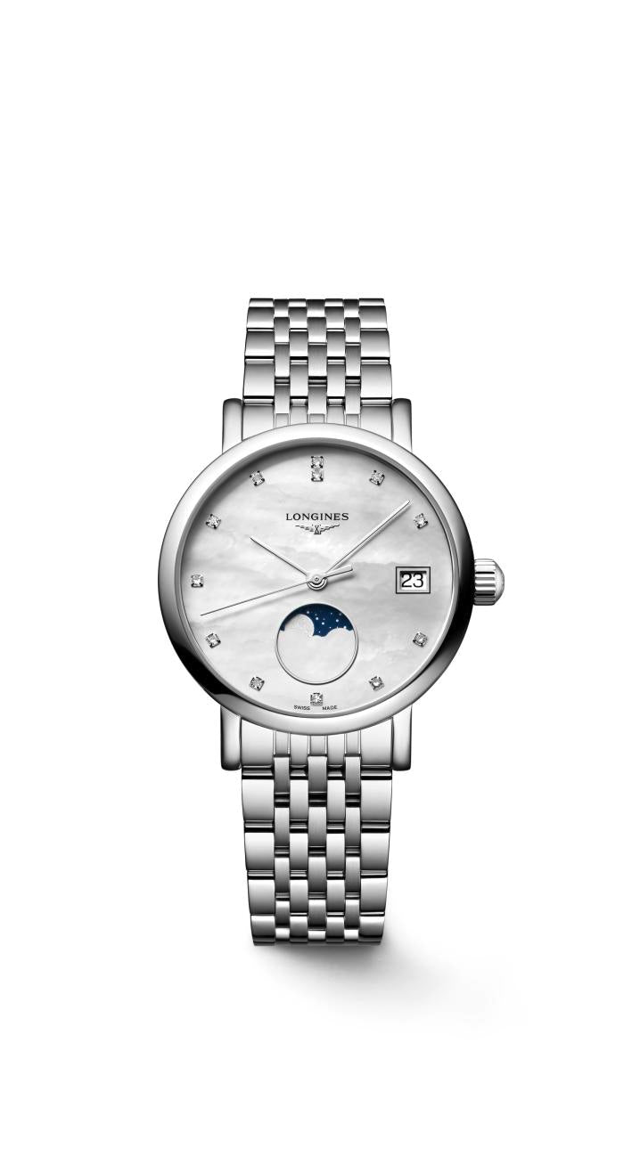 Longines Elegant Collection MoonPhase White Mother-of-Pearl Dial Ladies Watch