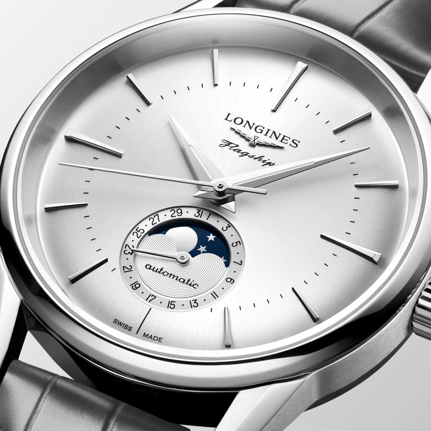 Longines Flagship Heritage MoonPhase Sunray Silver Dial Watch