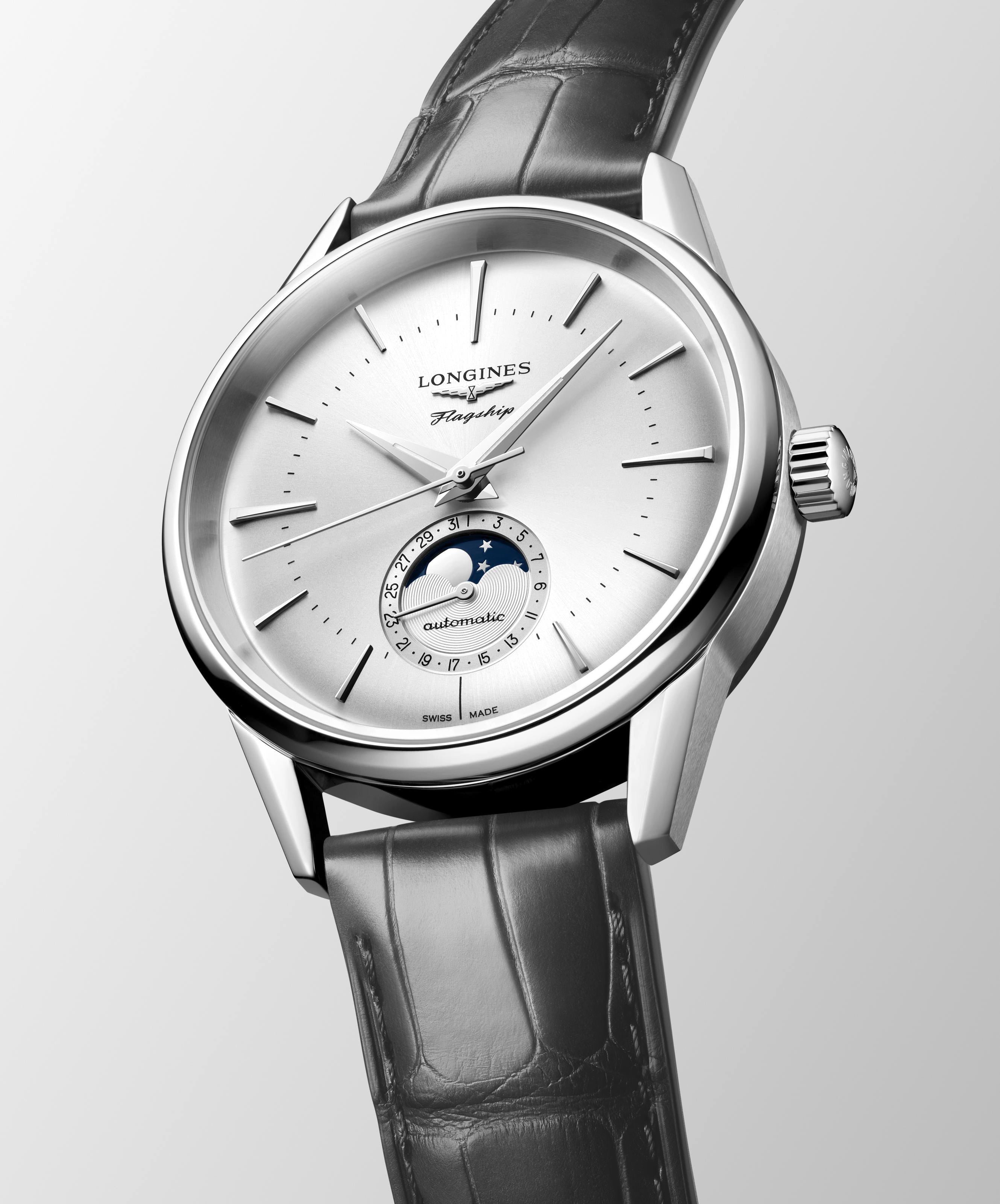 Longines Flagship Heritage MoonPhase Sunray Silver Dial Watch