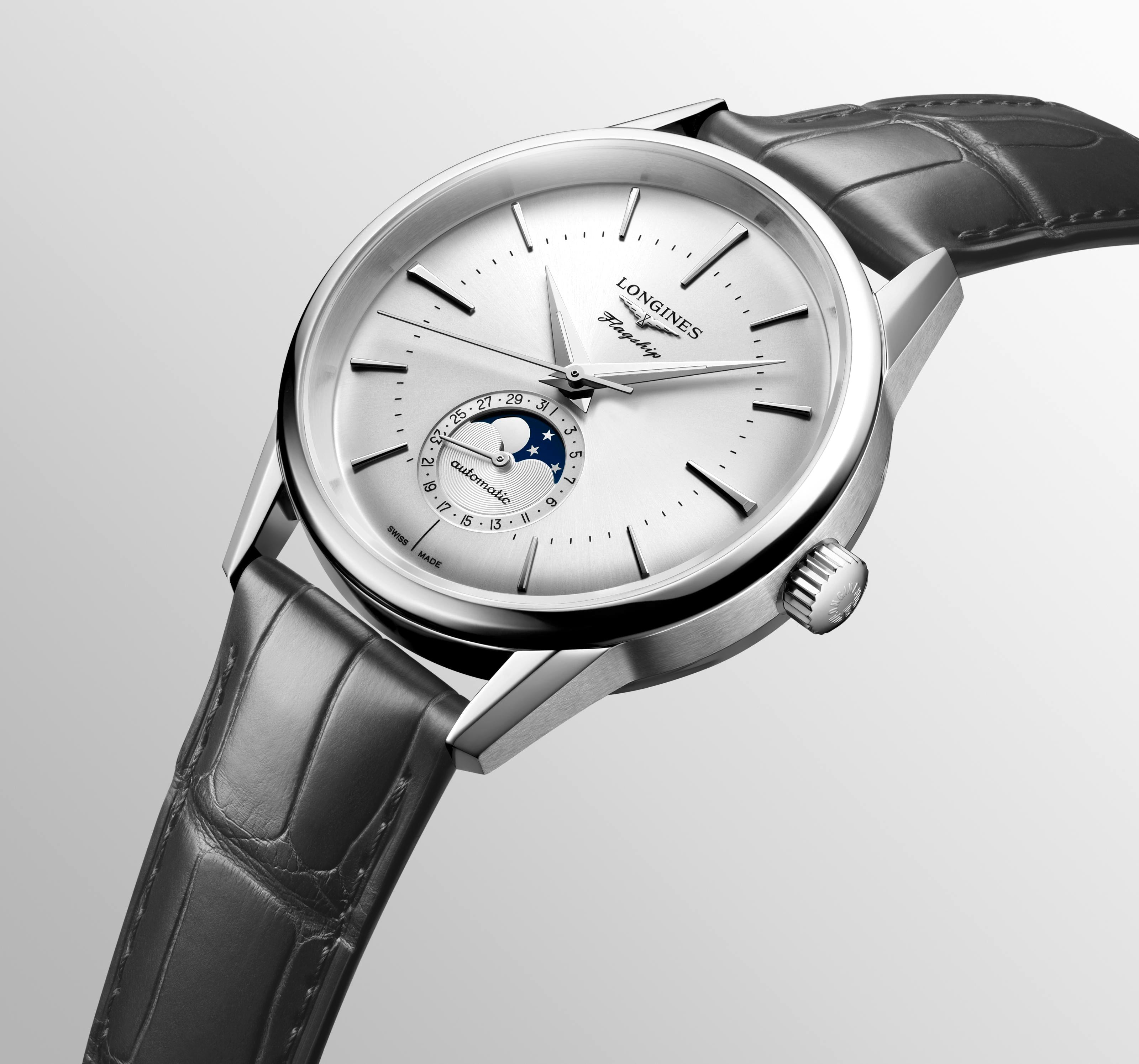 Longines Flagship Heritage MoonPhase Sunray Silver Dial Watch
